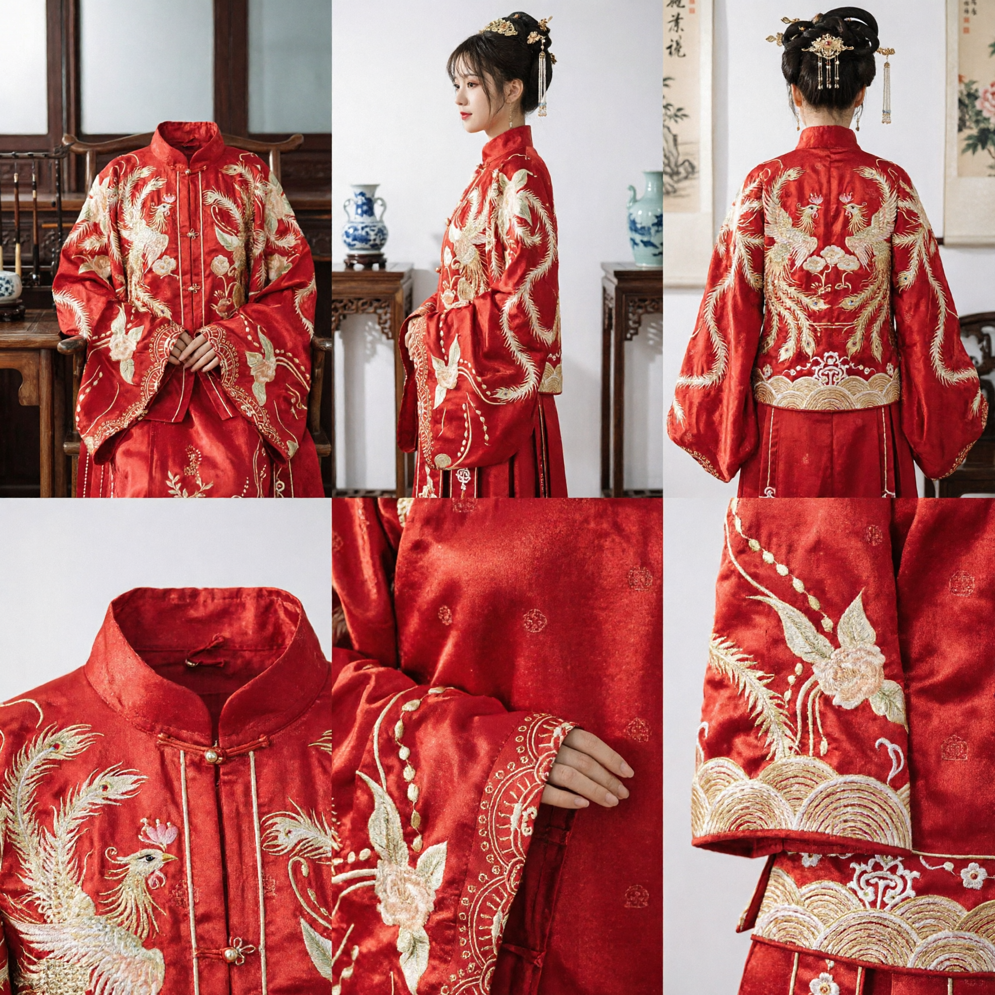 Traditional Chinese Red Hanfu Wedding Dress Ancient Costume with Phoenix Embroidery for Women