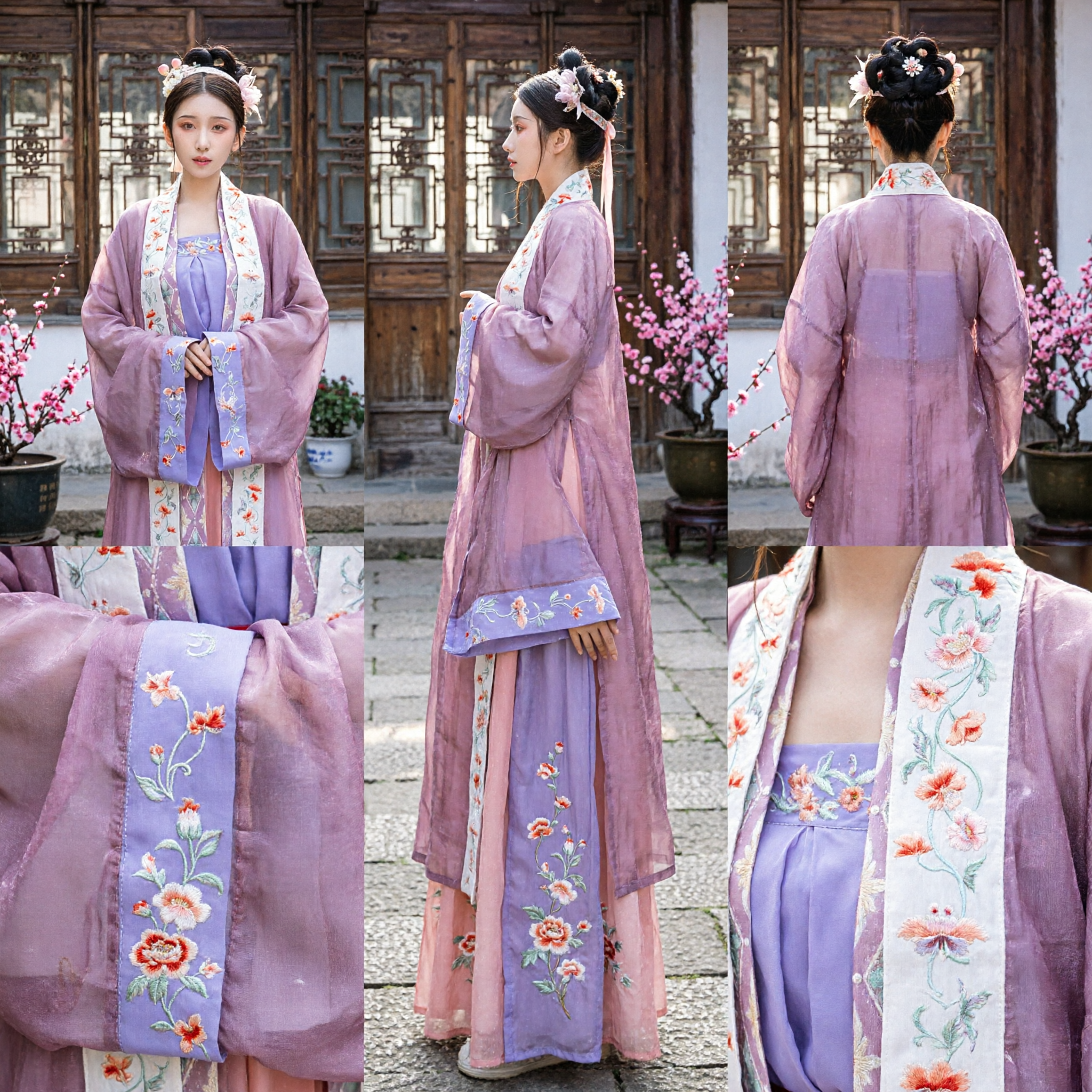 Elegant Purple Traditional Chinese Hanfu Ancient Costume with Floral Embroidery for Women and Cosplay