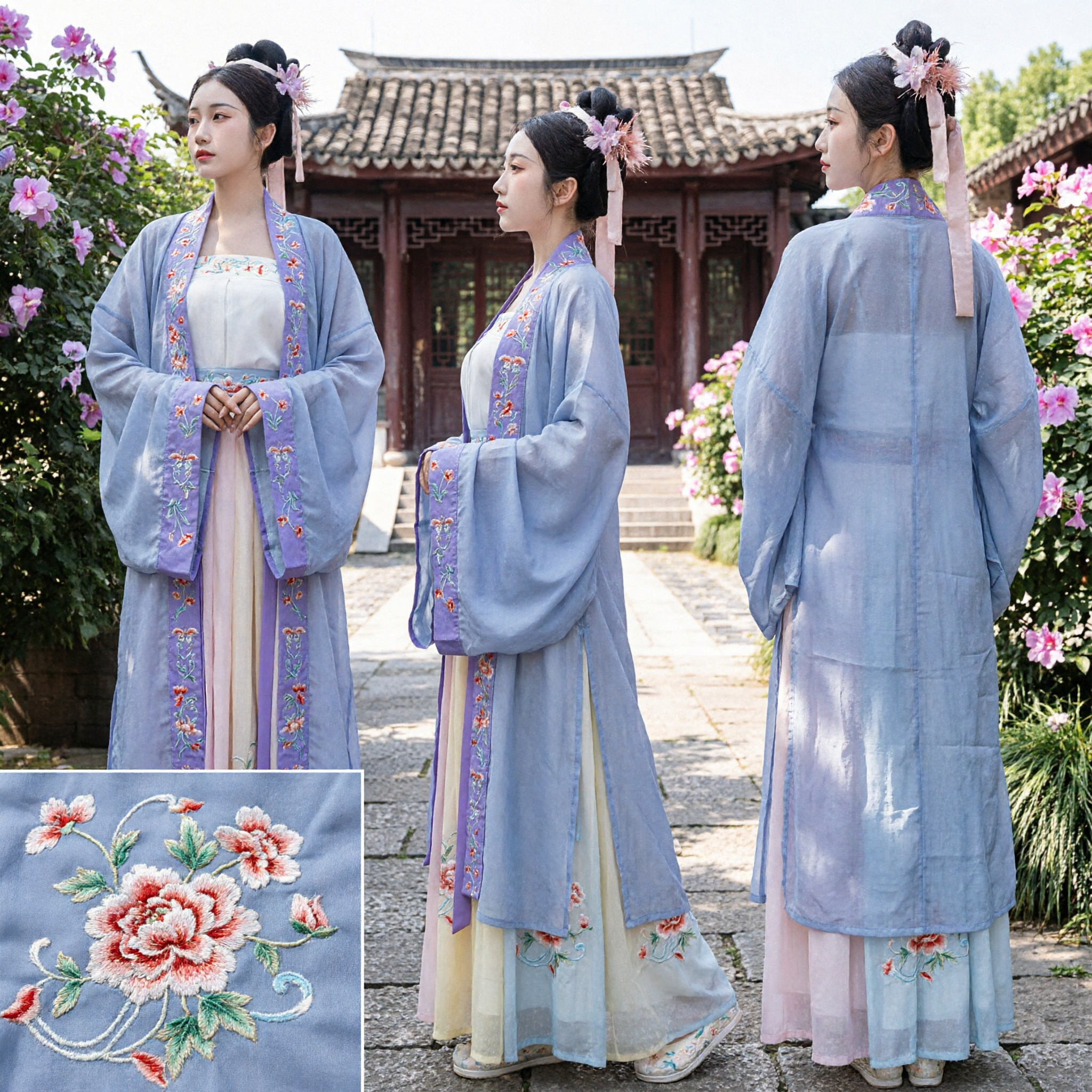 Elegant Traditional Chinese Hanfu Dress Ancient Costume Embroidered Wide Sleeve Robe and Skirt Set for Women
