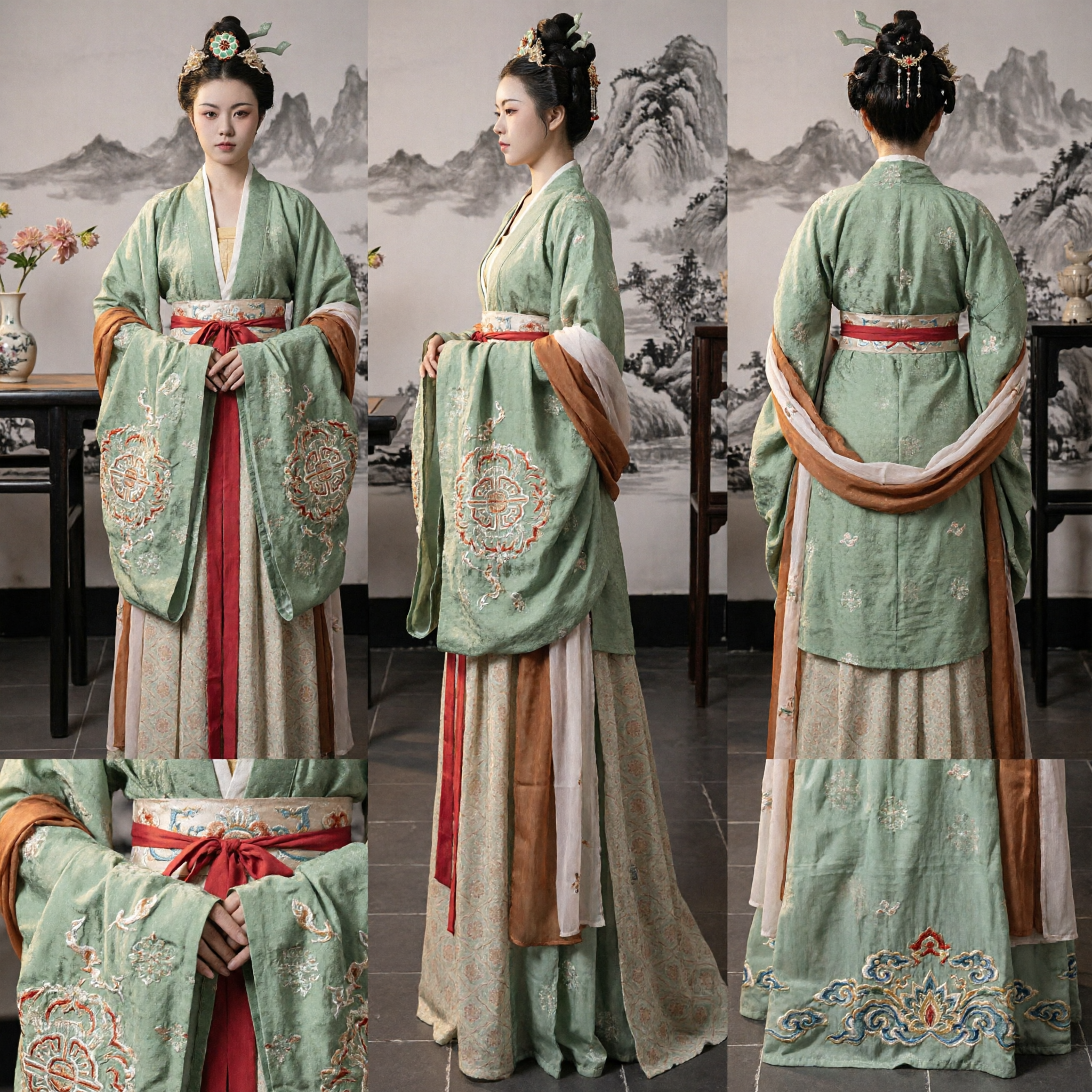 Elegant Green Traditional Chinese Hanfu Costume Tang Dynasty Style Ancient Dress for Women Photography Cosplay