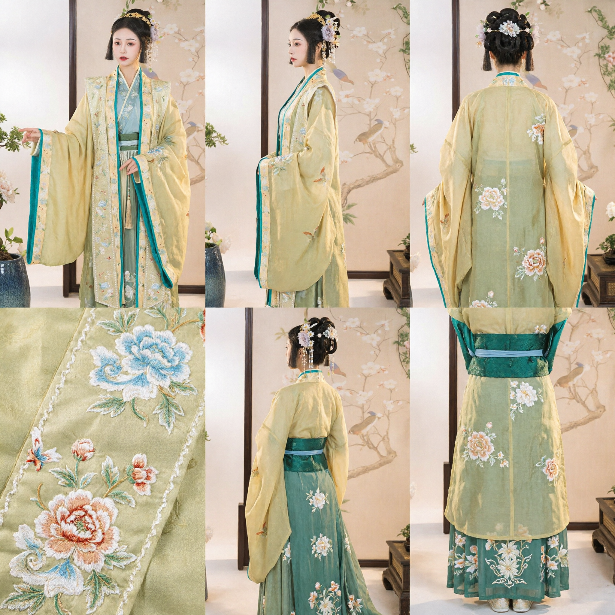 Traditional Chinese Hanfu Song Dynasty Style Yellow Embroidered Robe Complete Set Ancient Costume for Women