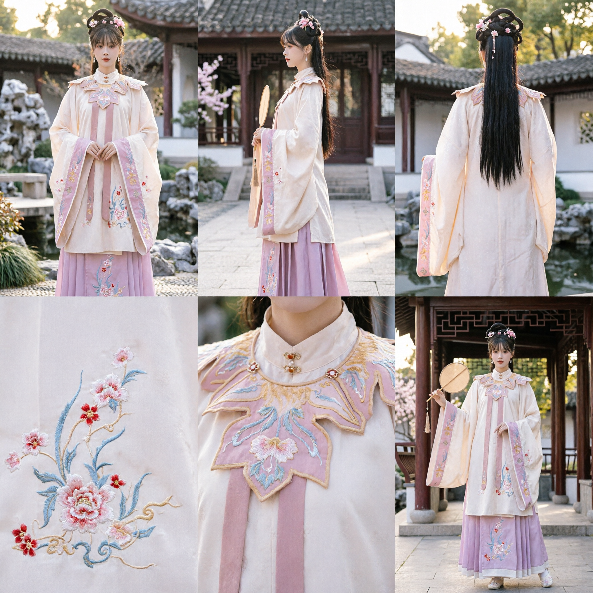Elegant Pink and Purple Hanfu Set with Floral Embroidery Ming Dynasty Traditional Clothing for Women