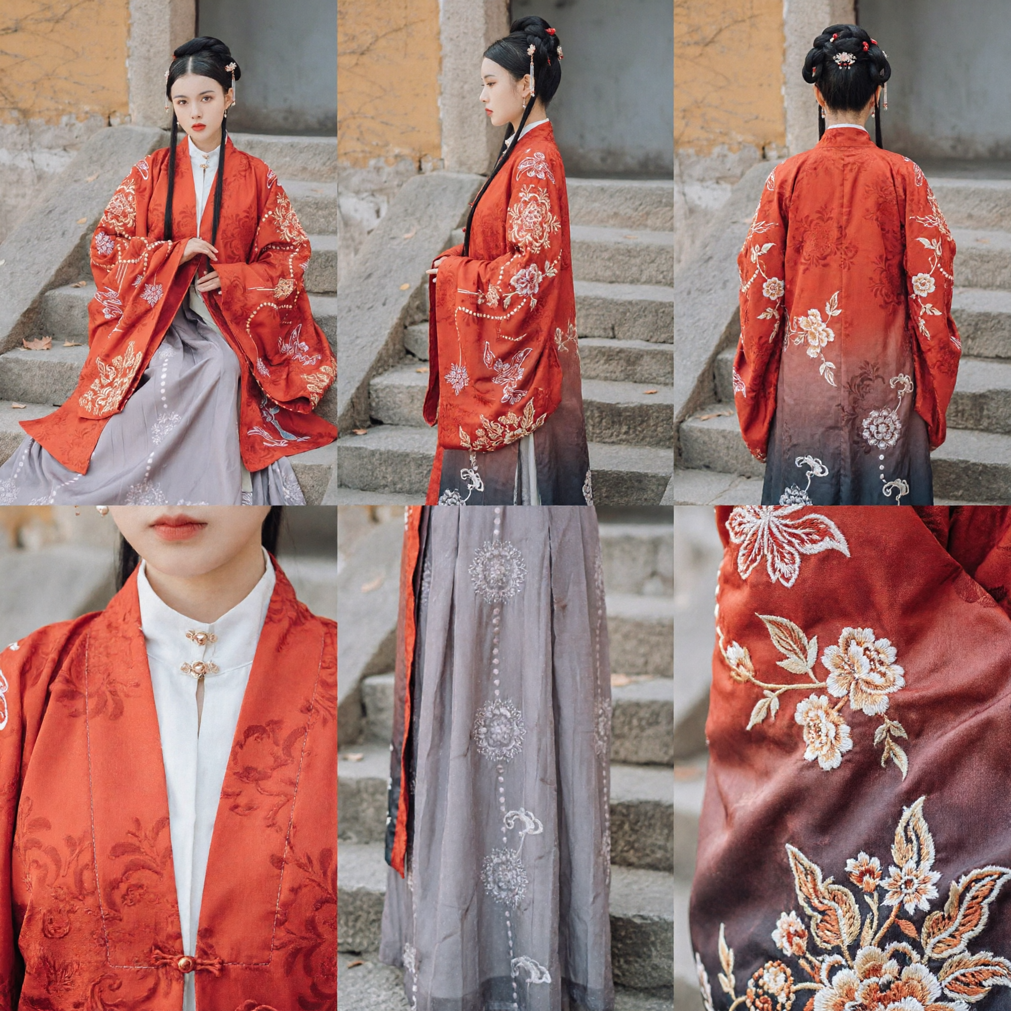 Chinese Traditional Hanfu Ming Dynasty Style Red Embroidered Wide Sleeve Coat for Women