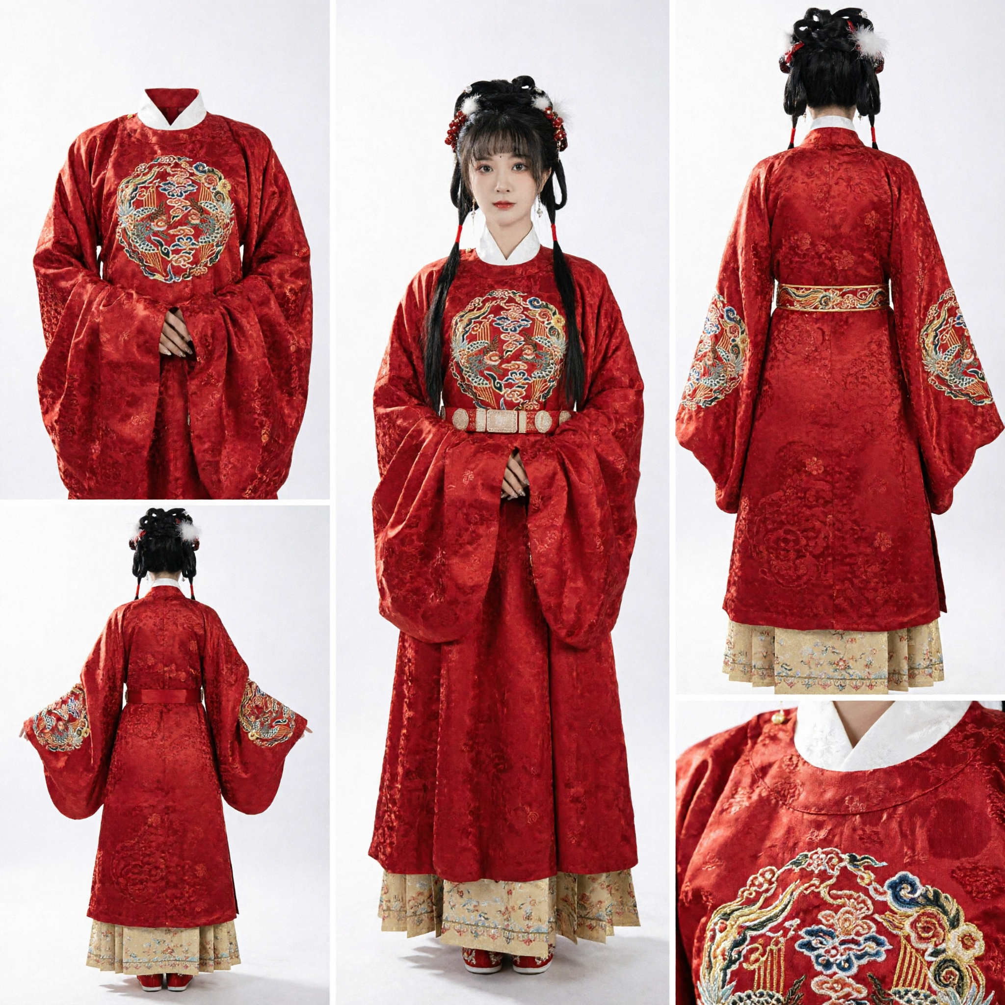 Traditional Chinese Ming Dynasty Hanfu Red Embroidered Dragon Robe Feiyufu Wedding Costume for Women