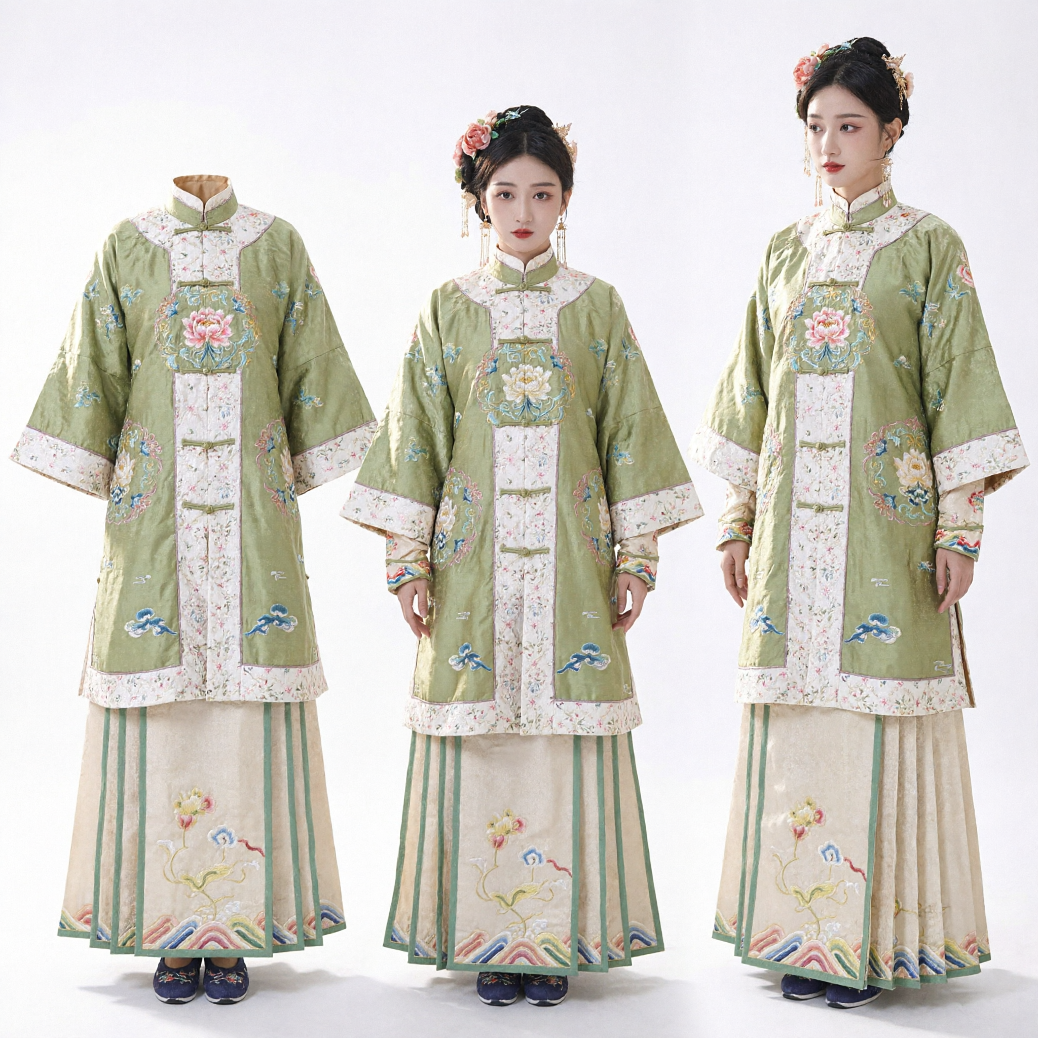Elegant Green Traditional Chinese Hanfu Costume Set with Butterfly Embroidery for Women Ancient Festival Wear