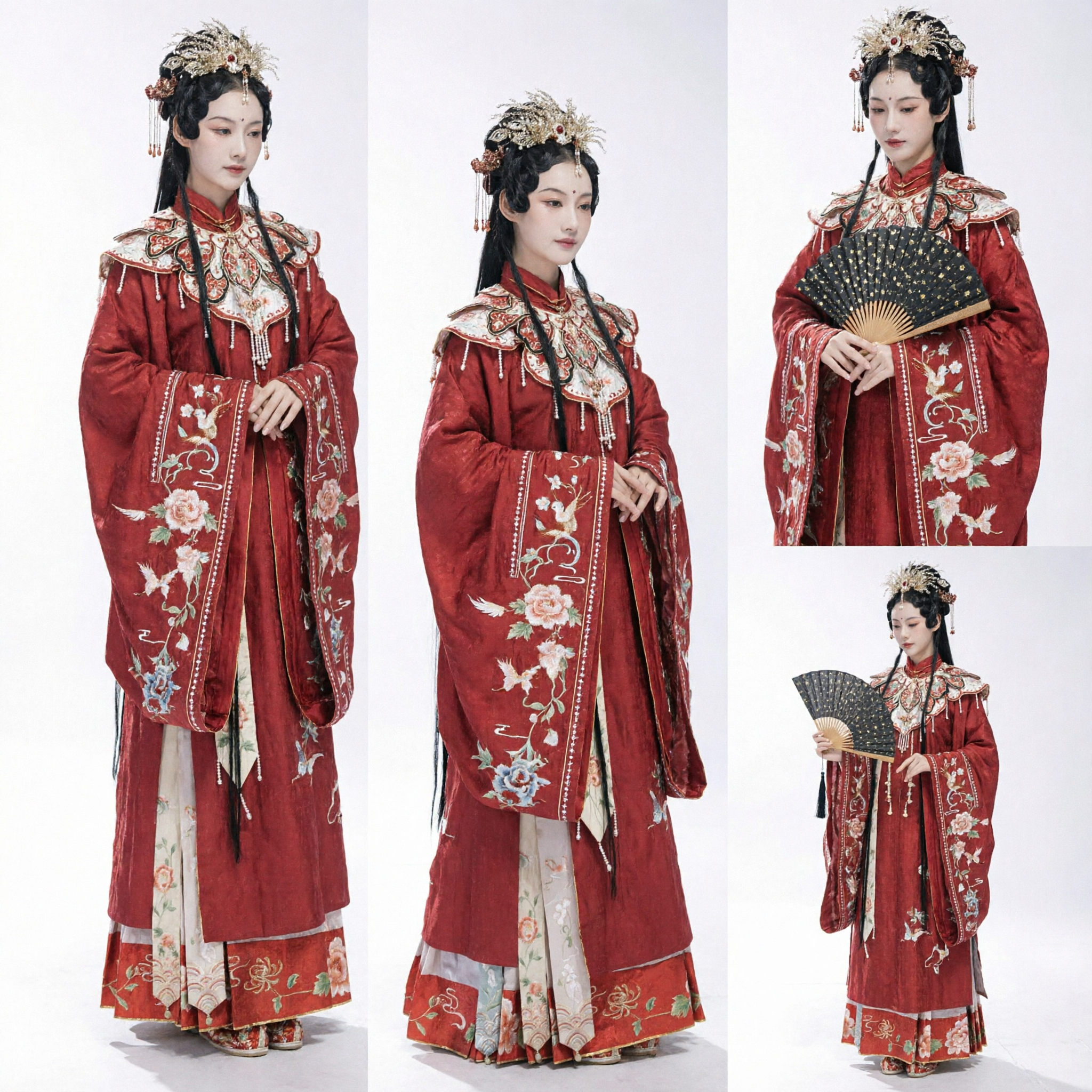 Traditional Chinese Hanfu Red Ming Dynasty Embroidered Dress with Cloud Shoulder for Women Wedding Cosplay