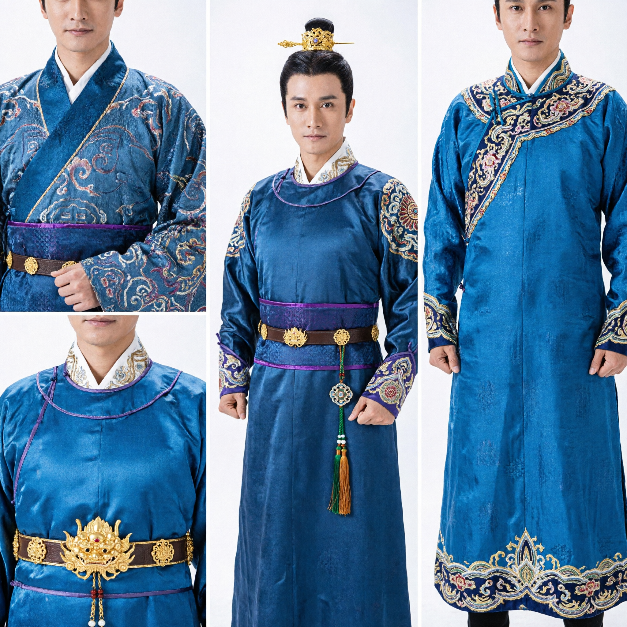 Ancient Chinese Prince Blue Robe Hanfu Costume Men Traditional Tang Dynasty Nobleman Outfit