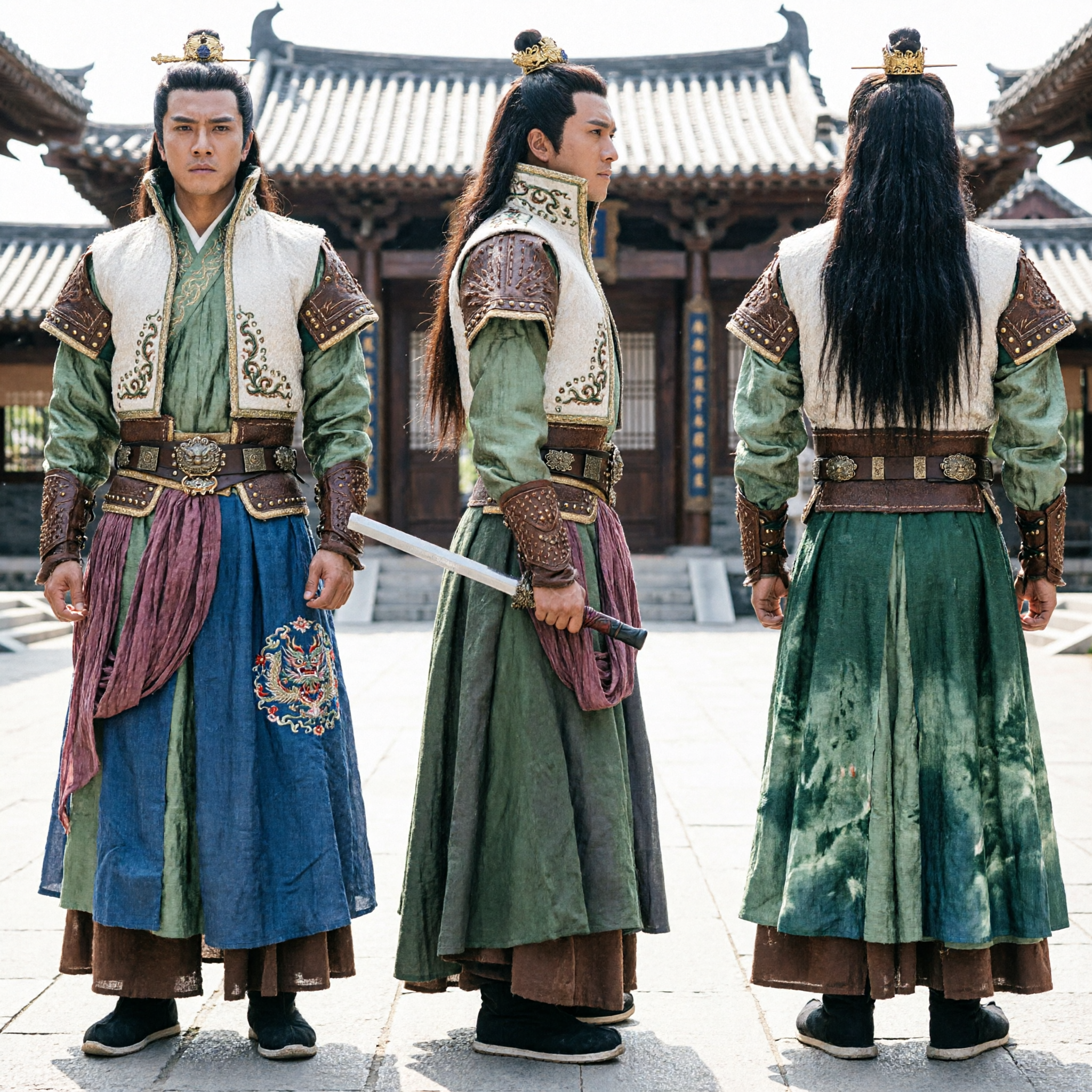 Men's Ancient Chinese Wuxia Swordsman Costume Traditional Warrior Hanfu Outfit for Cosplay and Stage Performance