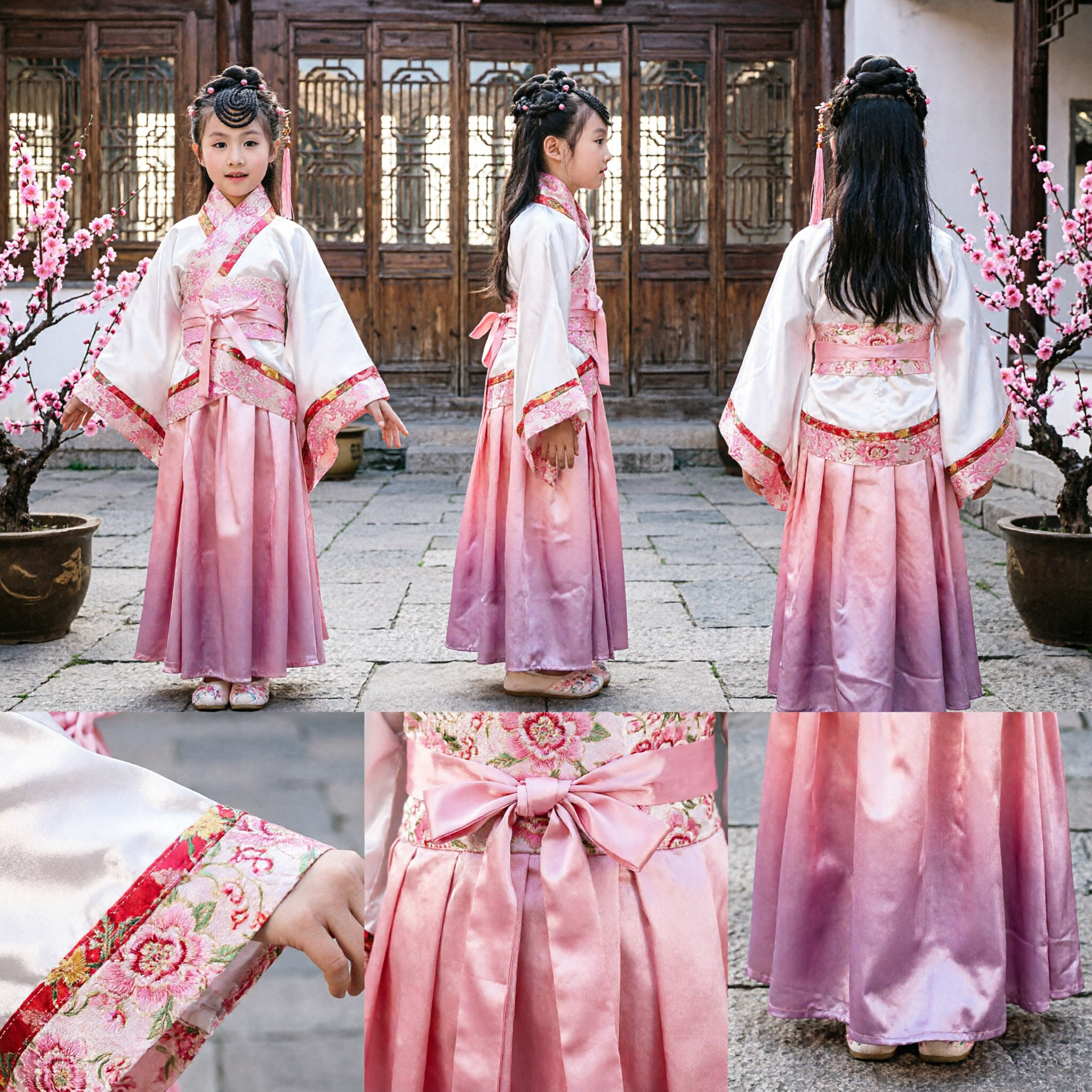 Girls Traditional Chinese Hanfu Costume Ancient Princess Dress Kids Tang Suit Performance Clothing Pink