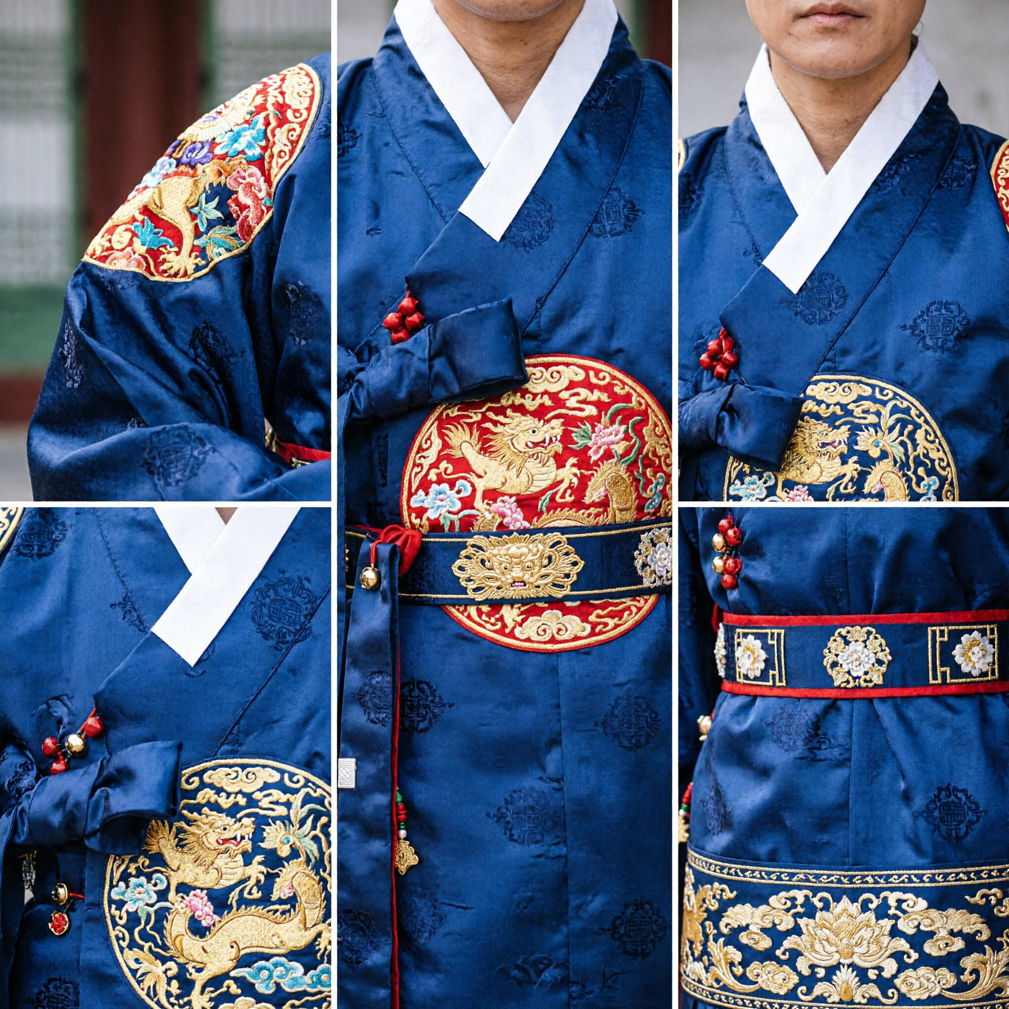 Traditional Korean Royal Groom Hanbok Set Black and Red Ceremonial Wedding Attire for Men