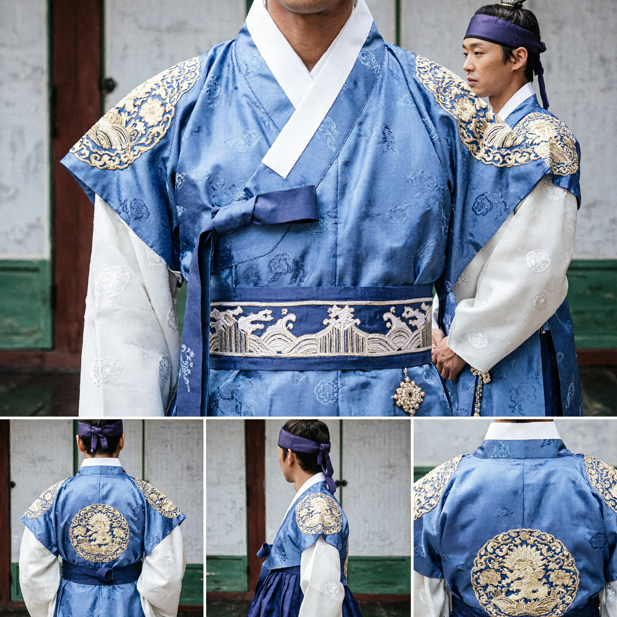 Traditional Blue Men's Hanbok Korean Historical Costume Robe for Weddings Cultural Events and Performances