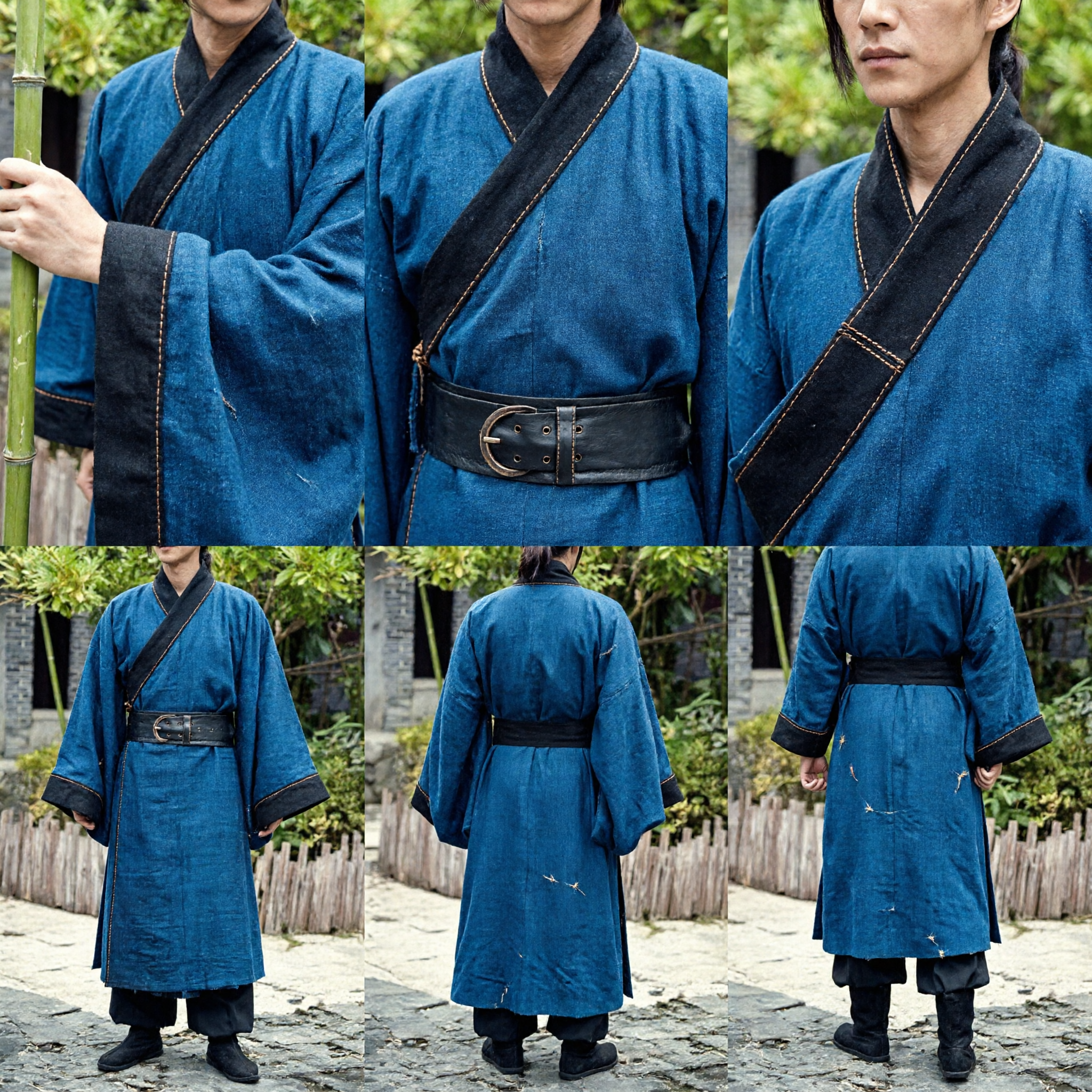 Authentic Ancient Chinese Hanfu Men's Blue Cross-Collar Robe Wuxia Martial Arts Cosplay Costume