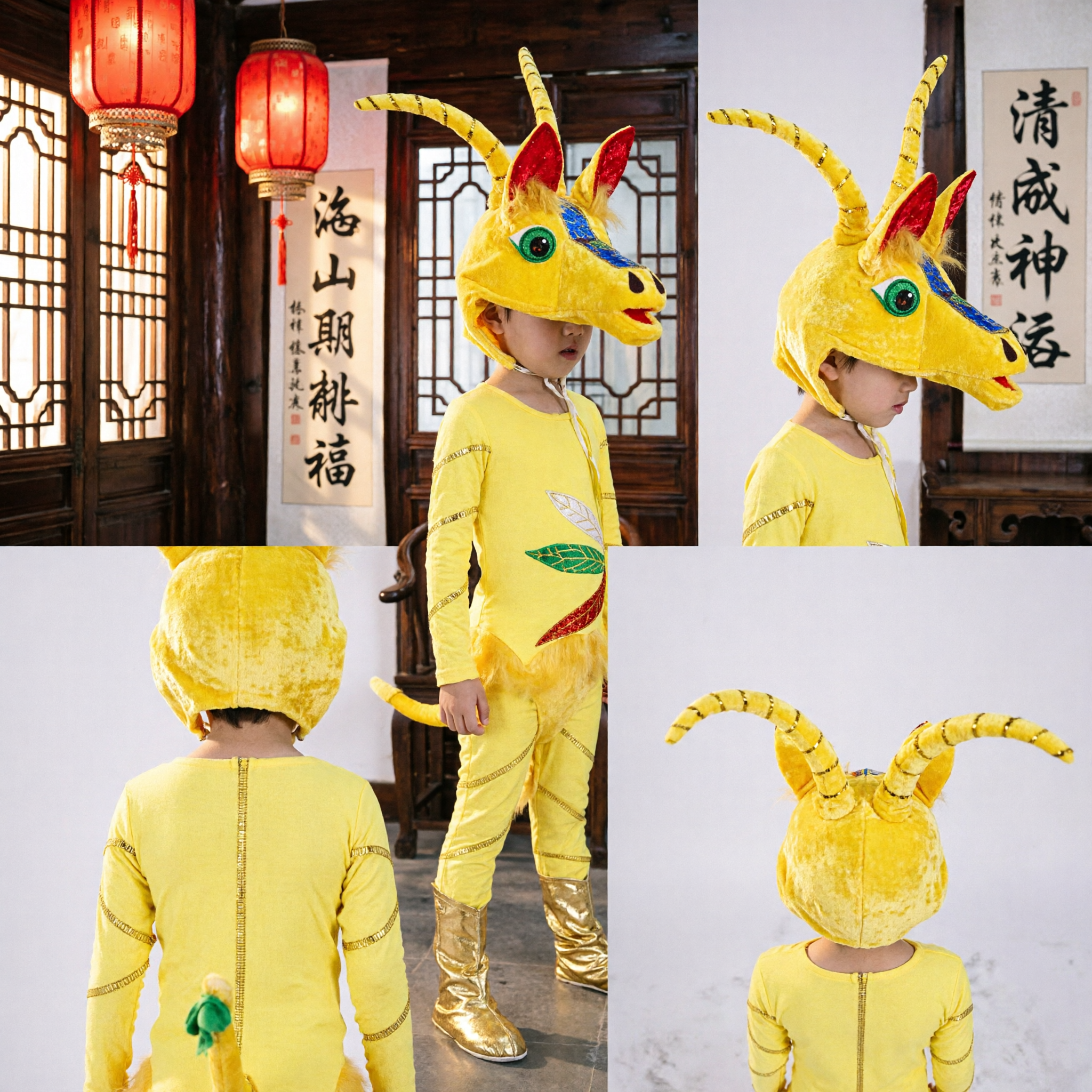 Yellow Deer Animal Mascot Costume with Headpiece for Kids School Performance Festival Dance