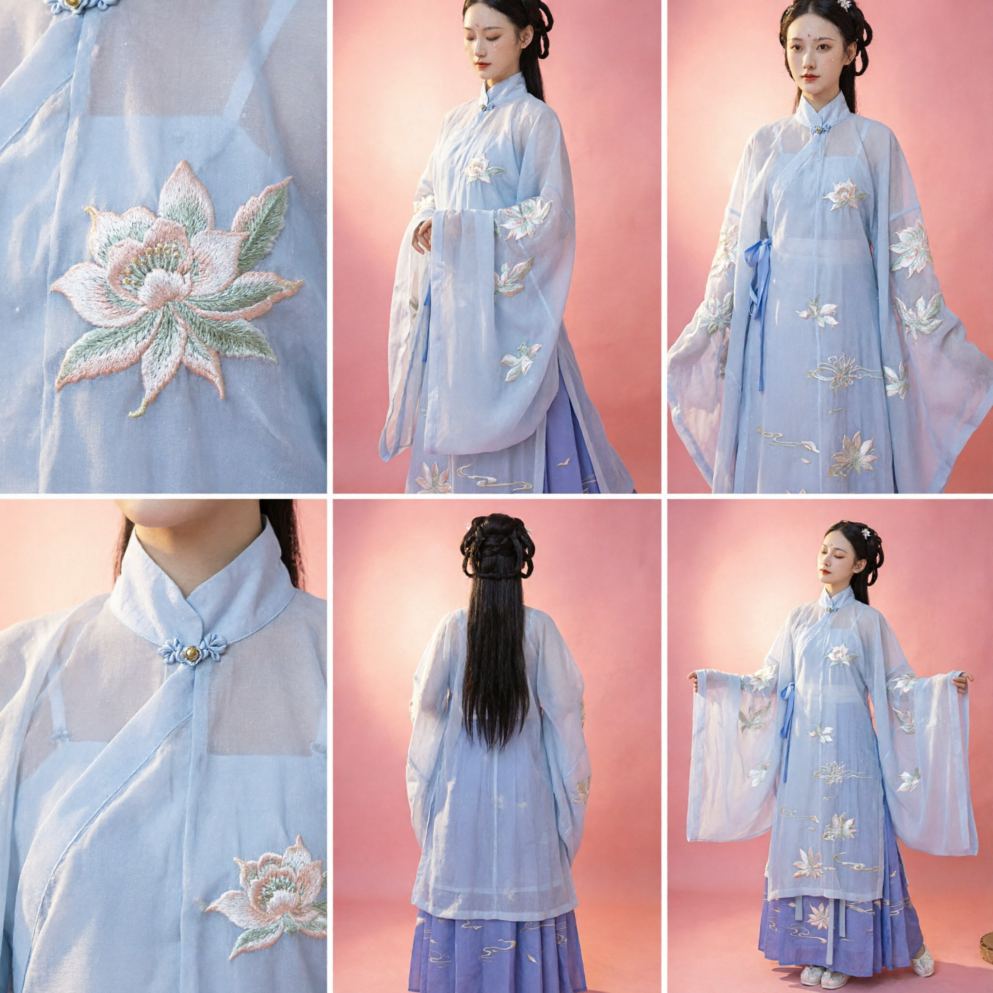Traditional Chinese Hanfu Ancient Blue Embroidered Ming Dynasty Style Costume Elegant Outfit for Women