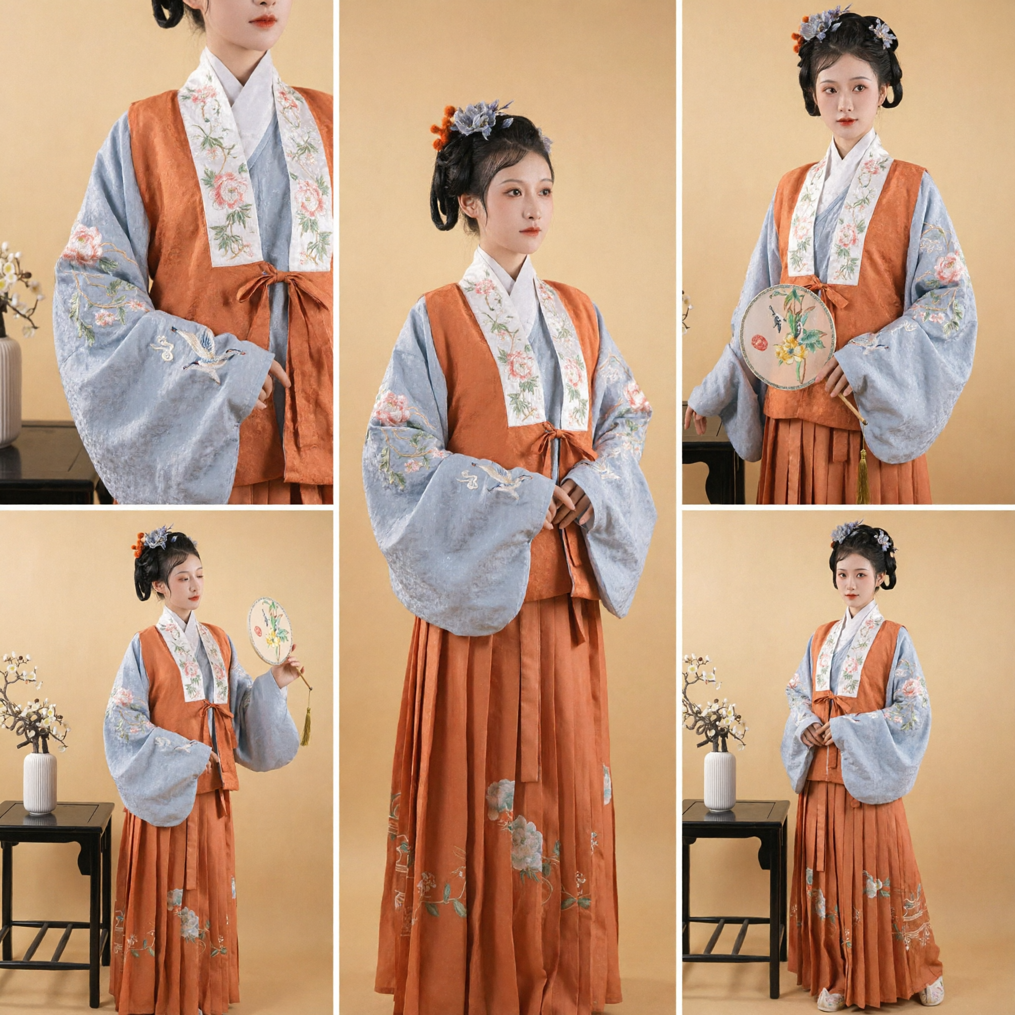 Traditional Chinese Hanfu Clothing Set Ming Dynasty Style Orange Embroidered Vest and Pleated Skirt for Women Ancient Costume