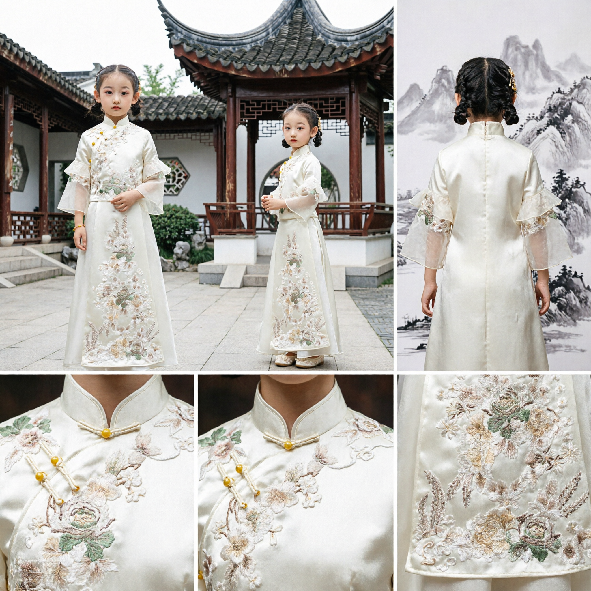 Traditional Chinese Hanfu Dress for Girls Elegant Embroidered Ancient Costume Cheongsam Set for Kids Photography