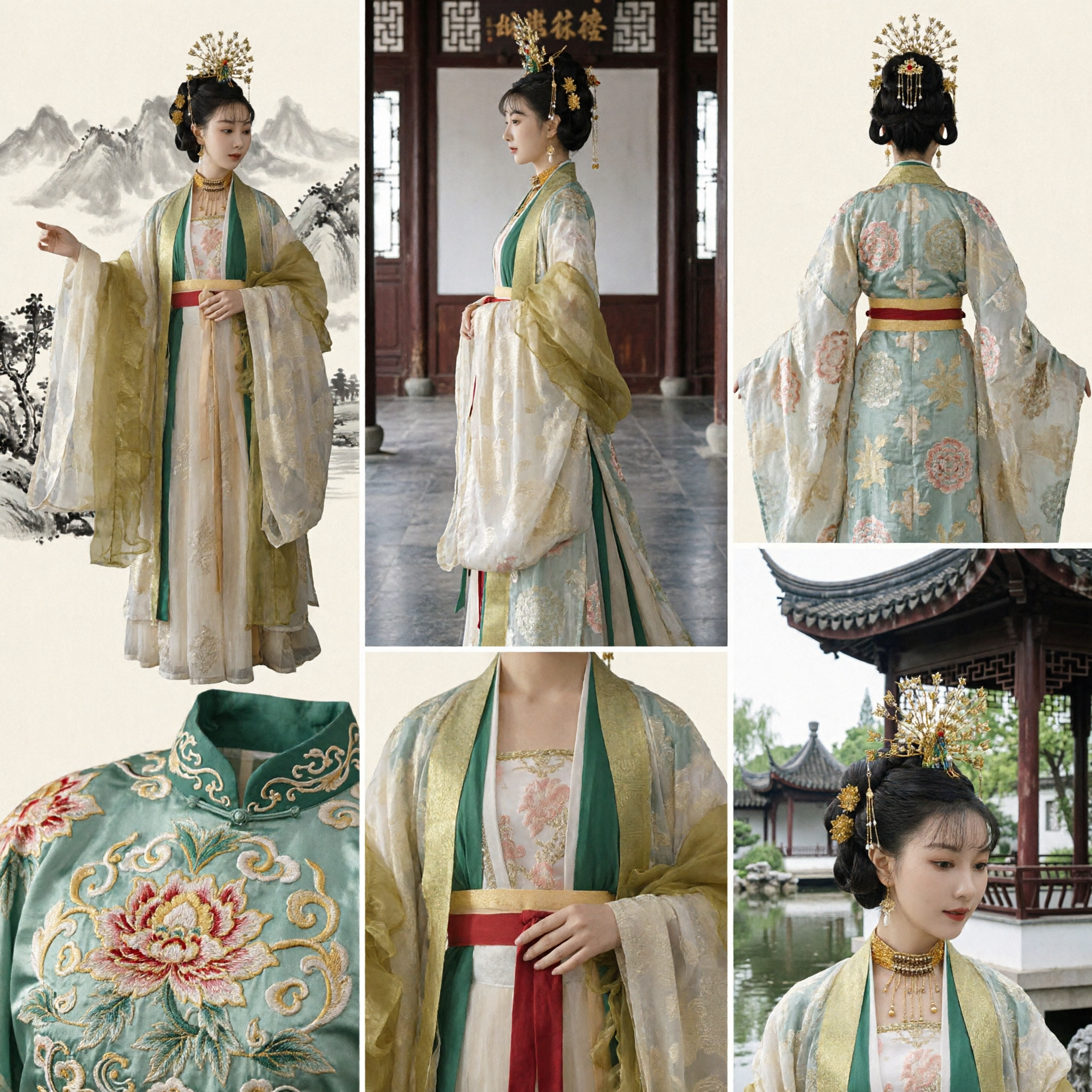 Elegant Traditional Chinese Hanfu Costume Ancient Tang Dynasty Princess Dress Yellow Green Fairy Clothing for Women