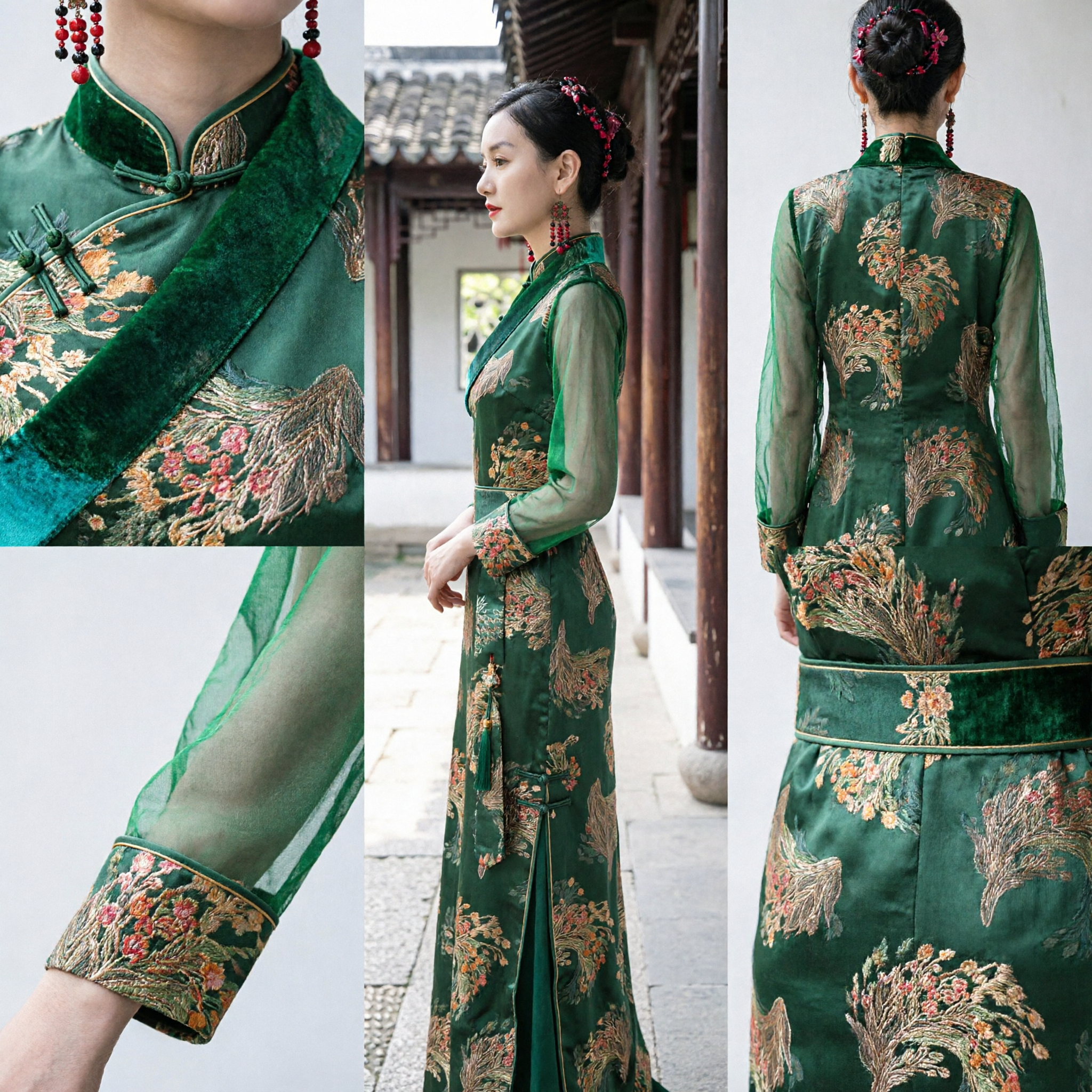 Elegant Green Traditional Chinese Hanfu Dress with Golden Phoenix Embroidery for Women Formal Occasions