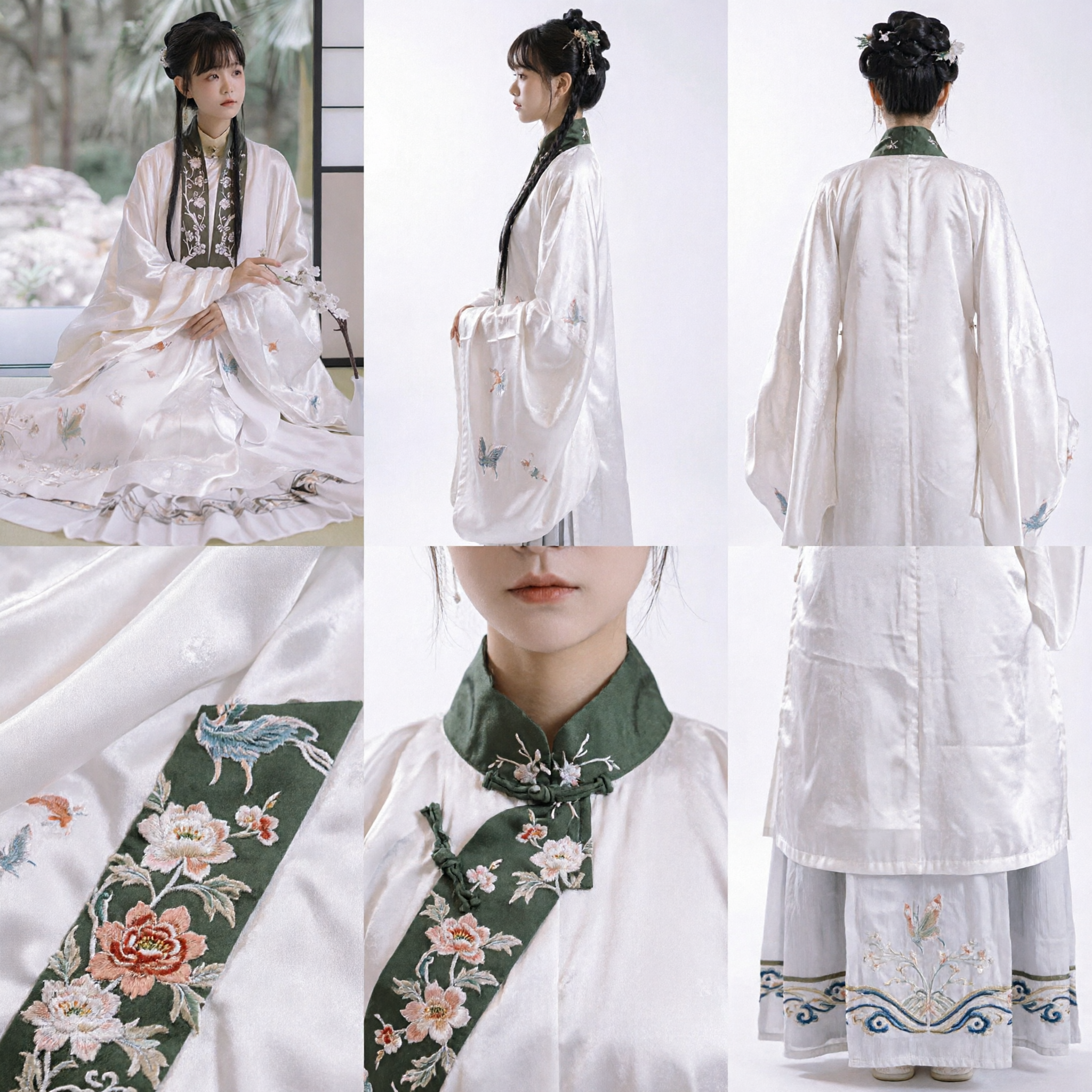 Elegant White Hanfu Traditional Chinese Clothing Embroidered Floral Dress Set for Women Cosplay Photography Occasions