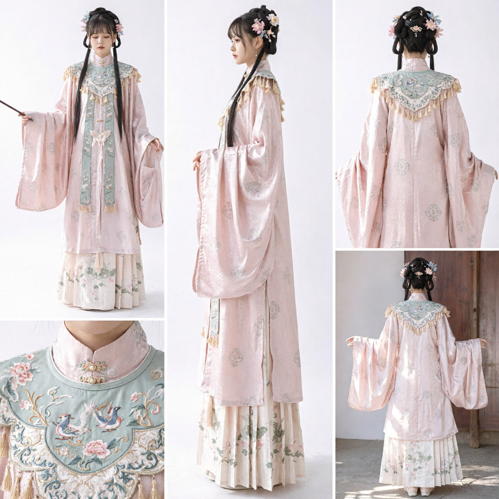 Traditional Chinese Hanfu Ancient Ming Dynasty Style Pink Embroidered Robe Elegant Costume for Women Tea Ceremony