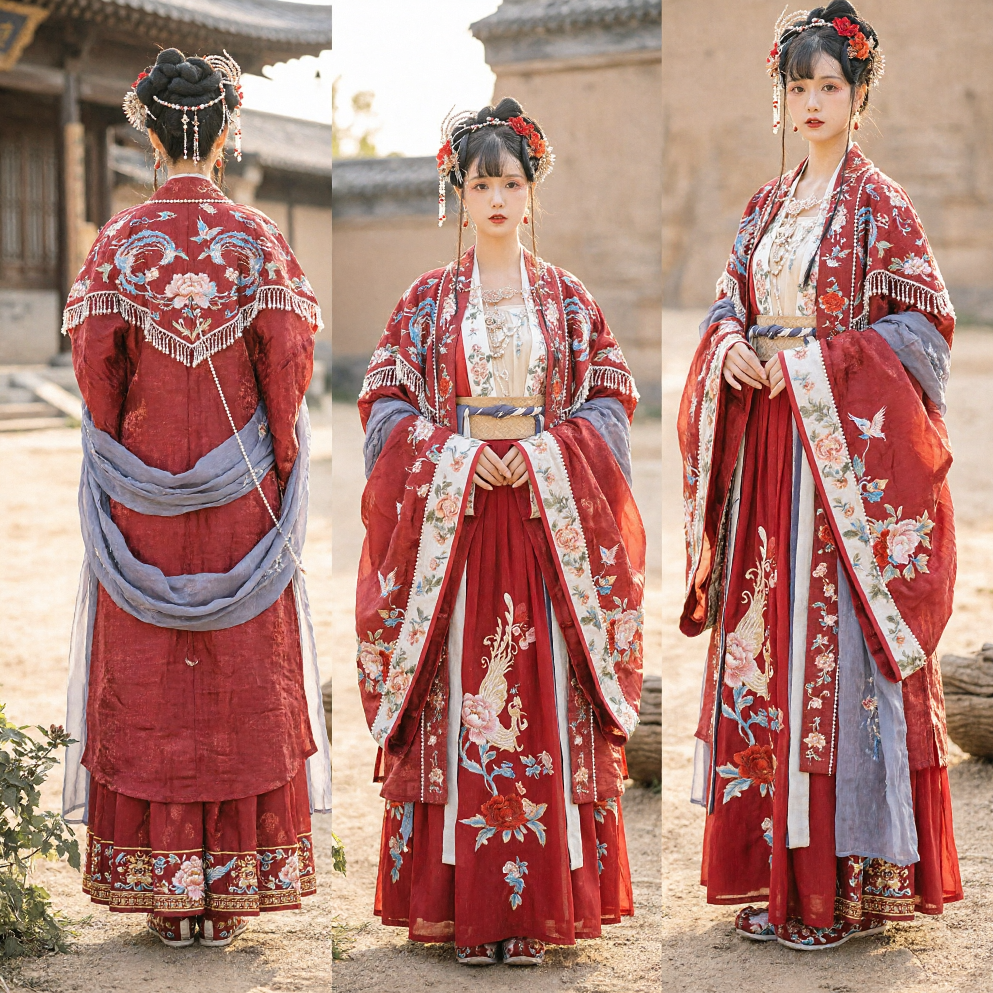 Traditional Chinese Hanfu Red Tang Dynasty Embroidered Robe Ancient Costume for Women Photography