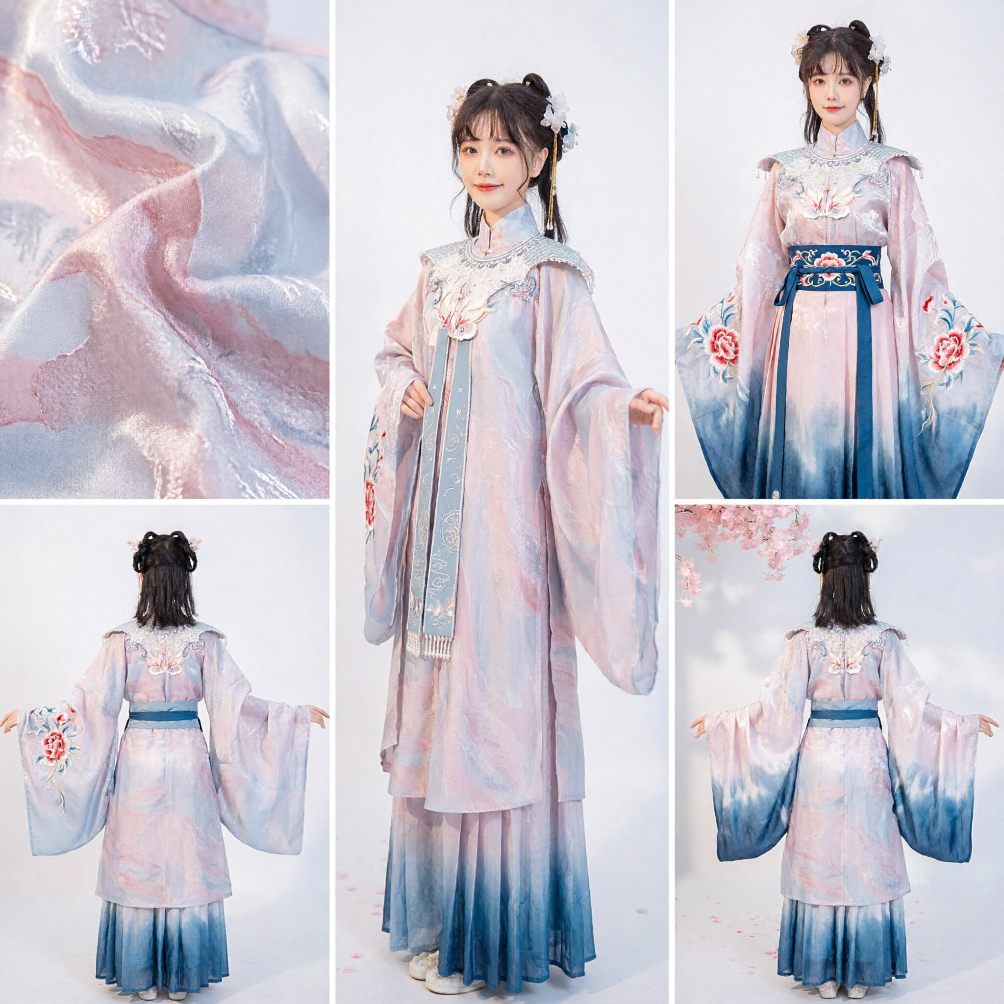 Elegant Pink and Blue Gradient Hanfu Traditional Chinese Ancient Costume Fairy Dress for Women