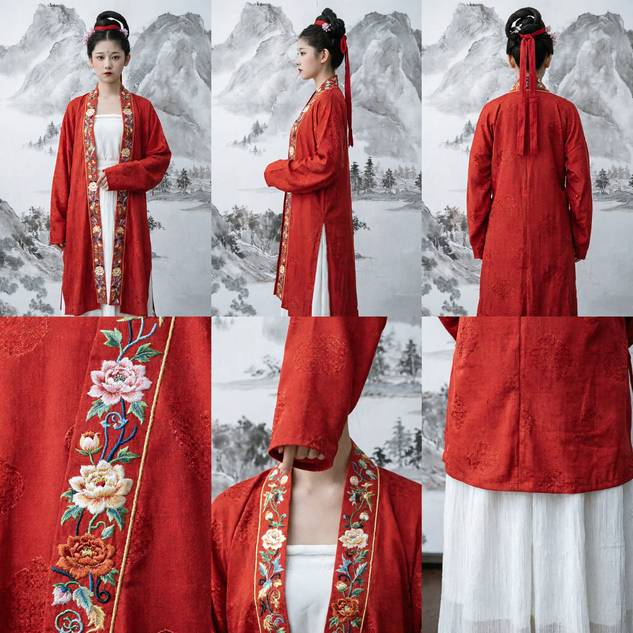 Elegant Red Embroidered Hanfu Traditional Chinese Ancient Costume Song Dynasty Style Robe for Women