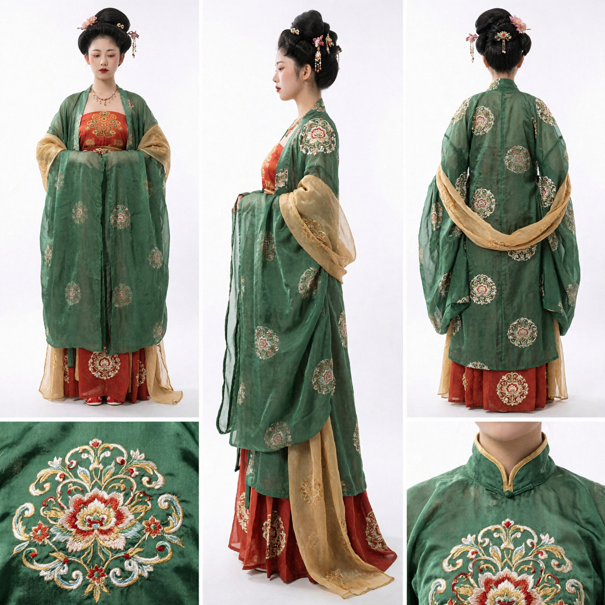 Traditional Tang Dynasty Green Hanfu Costume Ancient Chinese Palace Lady Embroidered Dress for Women Historical Cosplay