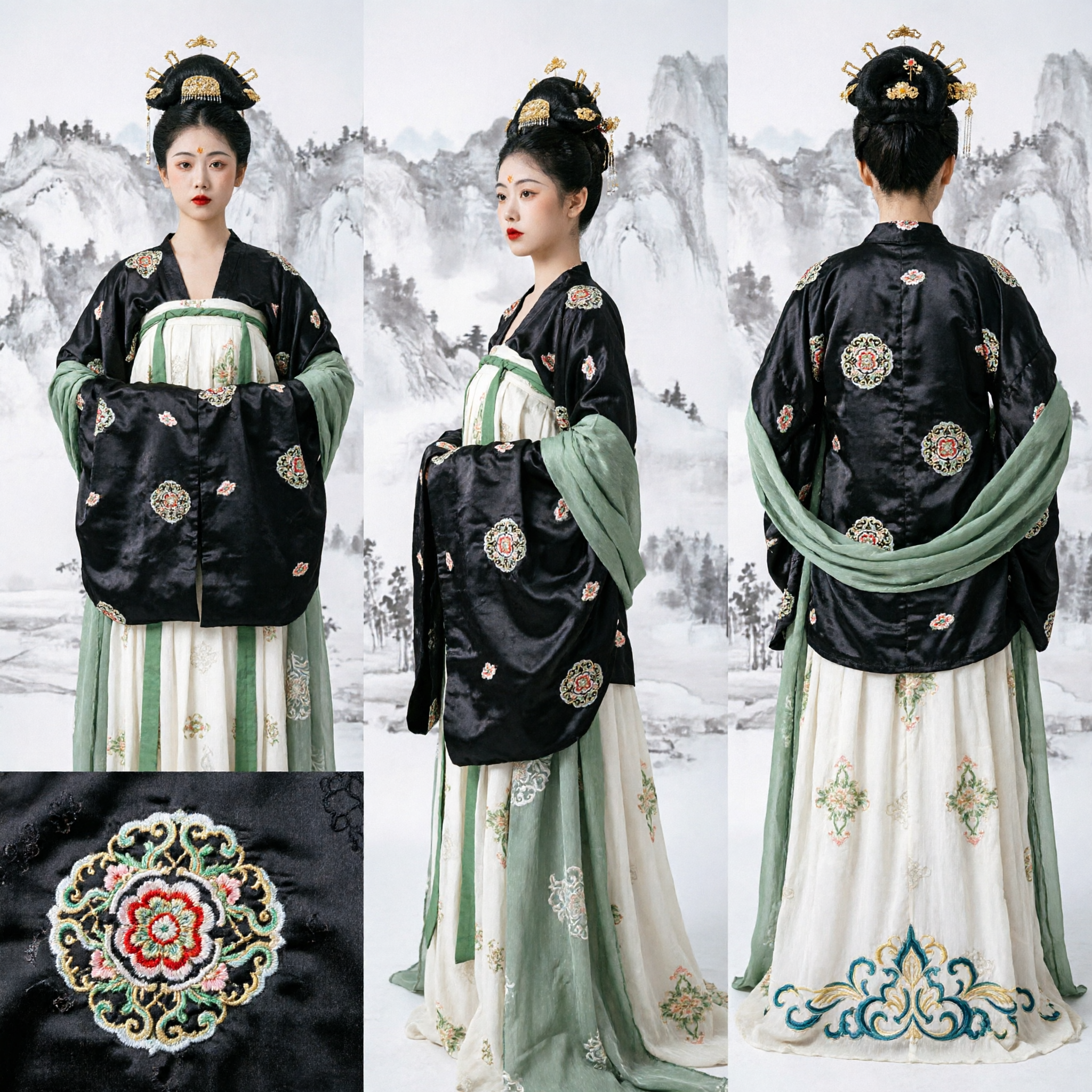 Elegant Tang Dynasty Hanfu Costume for Women Black Floral Embroidered Palace Dress Traditional Chinese Clothing