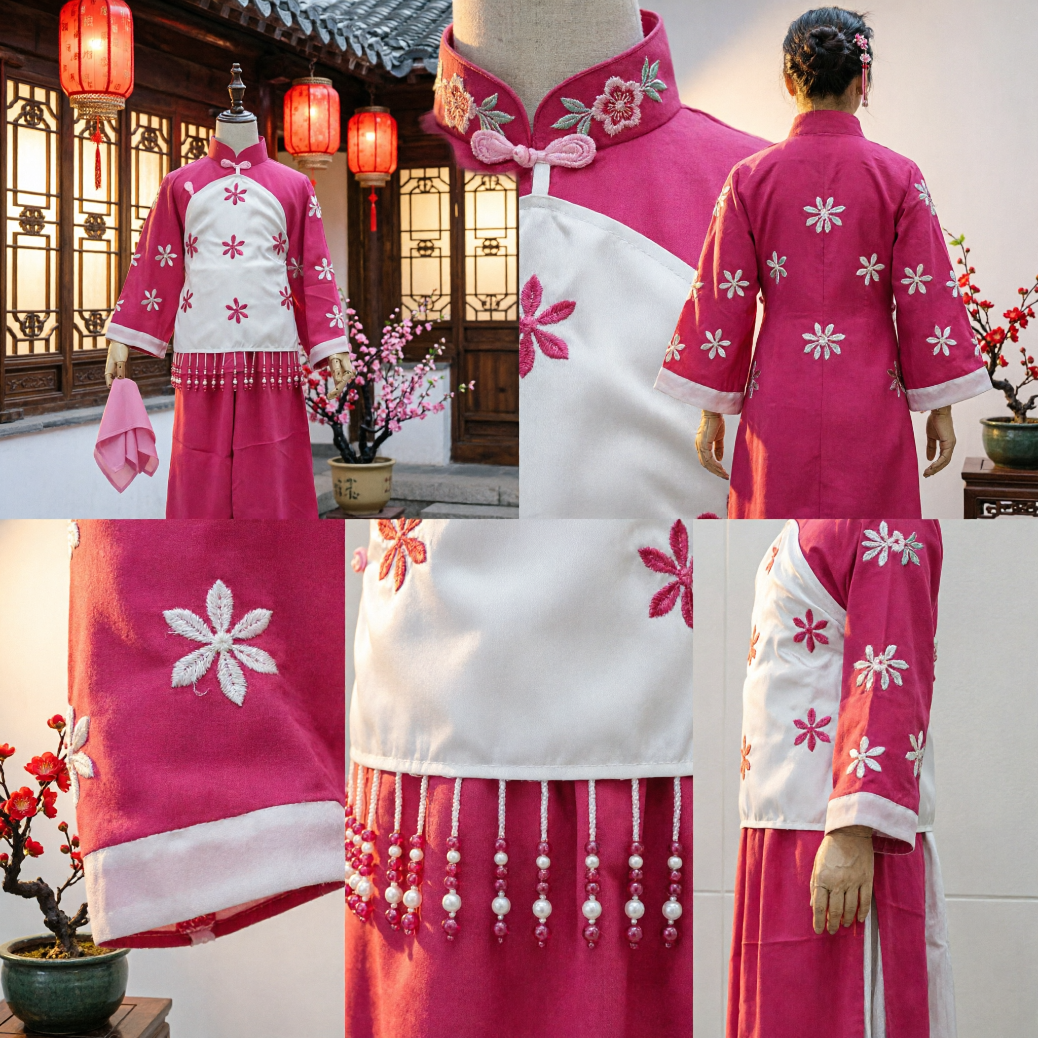 Traditional Chinese Pink Floral Yangge Dance Costume Errenzhuan Folk Art Stage Performance Outfit for Women