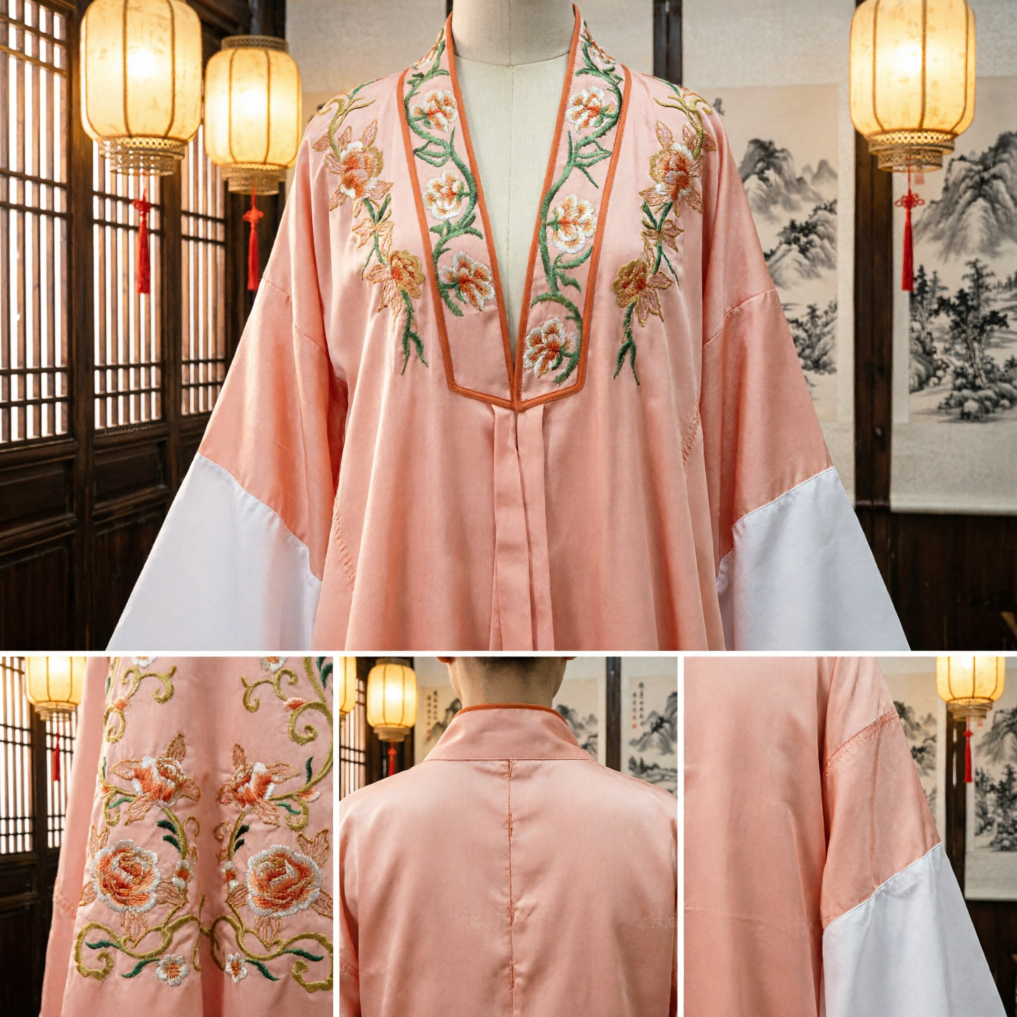 Traditional Chinese Peking Opera Costume Peach Embroidered Robe Ancient Scholar Clothing for Stage Performance