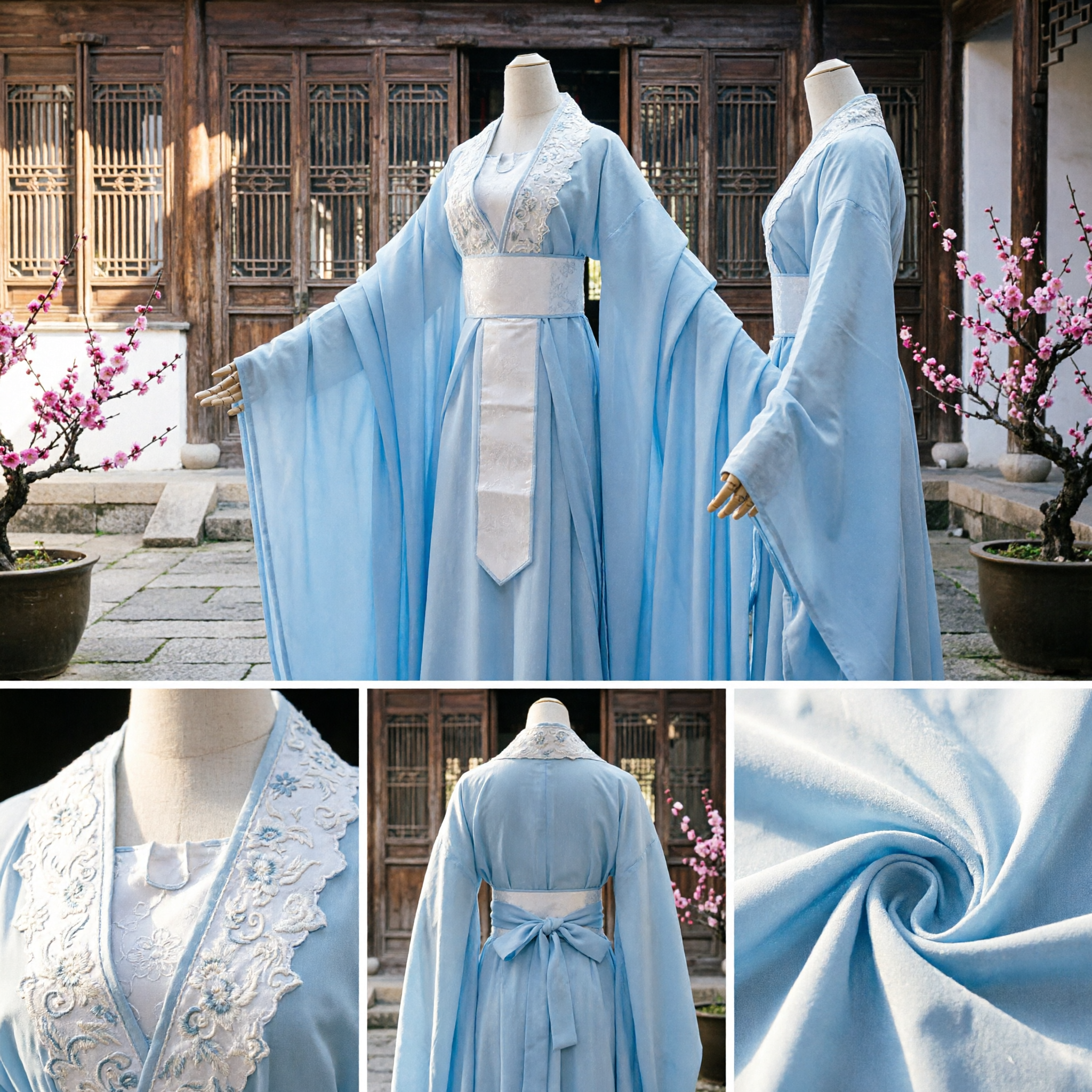 Traditional Chinese Hanfu Ancient Costume Light Blue Fairy Dress Wide Sleeve Clothing for Women Performance Cosplay