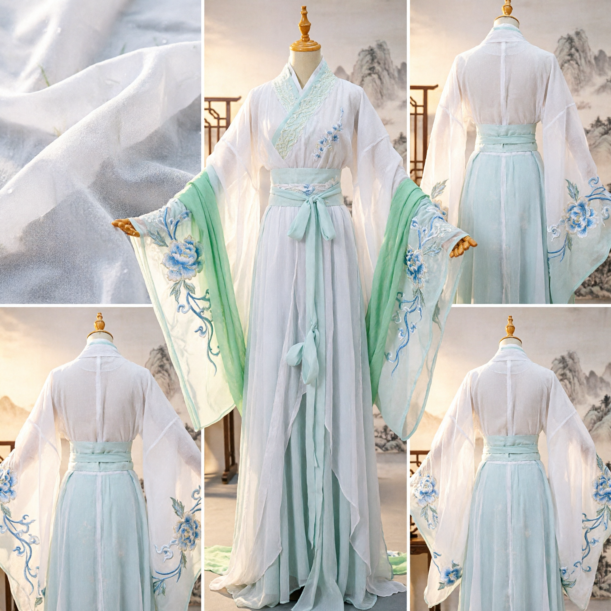 Elegant Traditional Chinese Hanfu Costume White and Green Ancient Fairy Dress for Women Cosplay