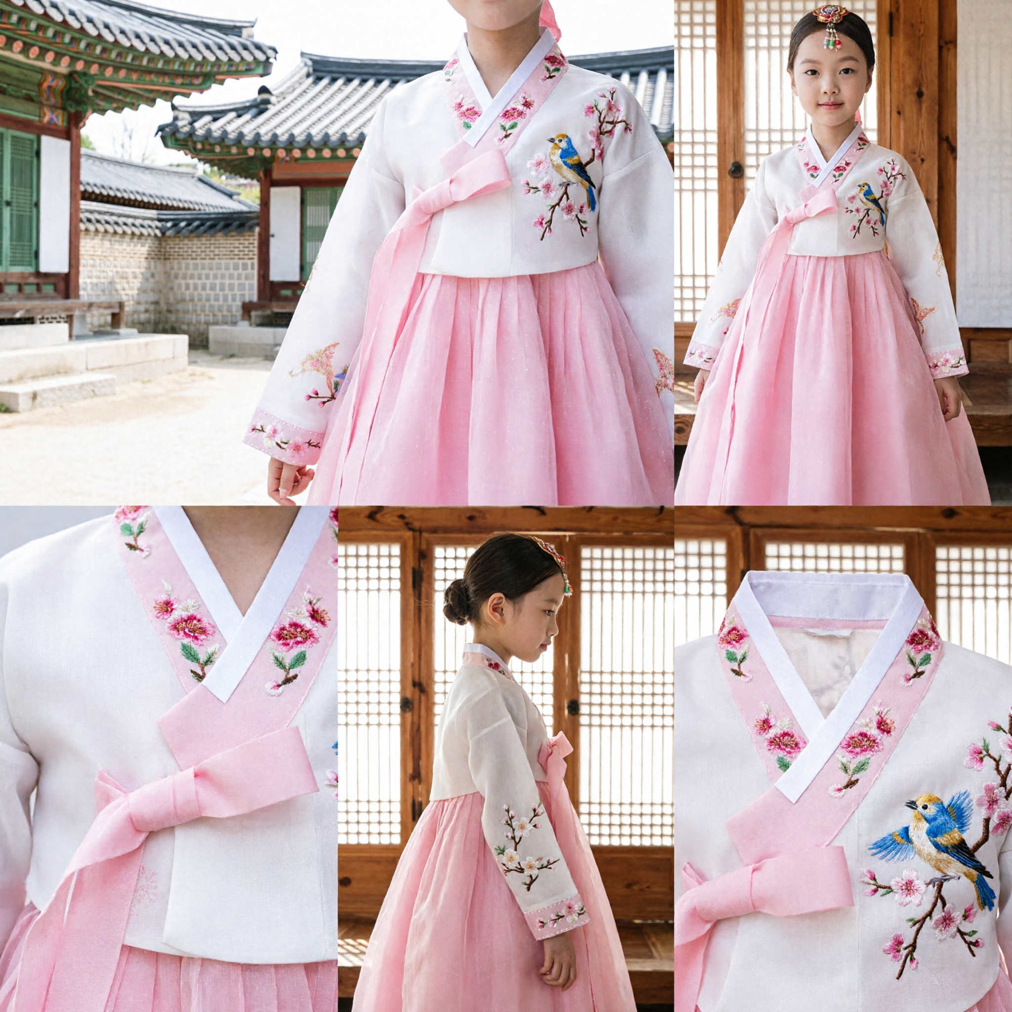 Traditional Korean Hanbok for Girls Pink and White Embroidered Dress Kids Costume for Special Occasions
