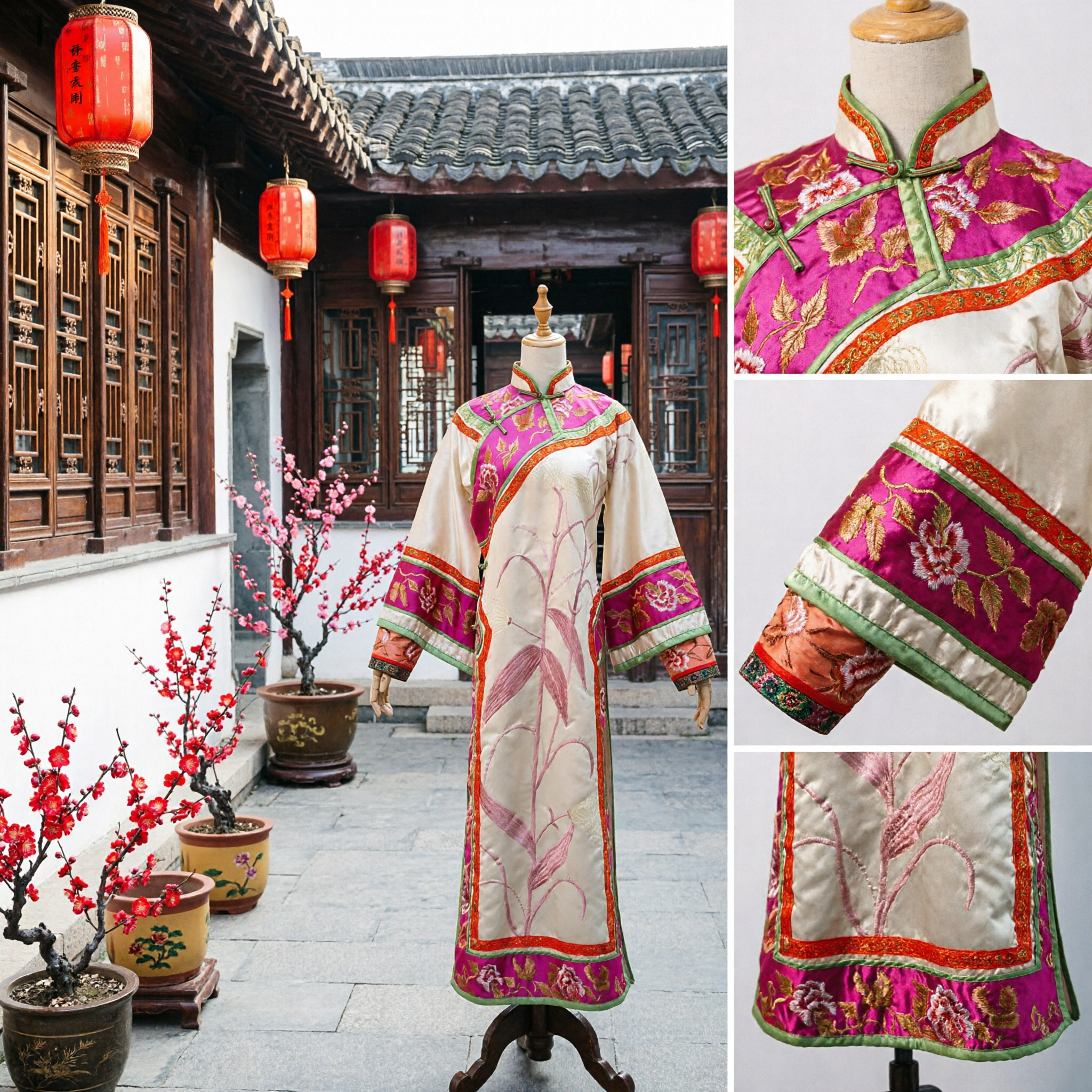 Traditional Chinese Qing Dynasty Noble Lady Changpao Silk Embroidery Robe for Women Opera Performance