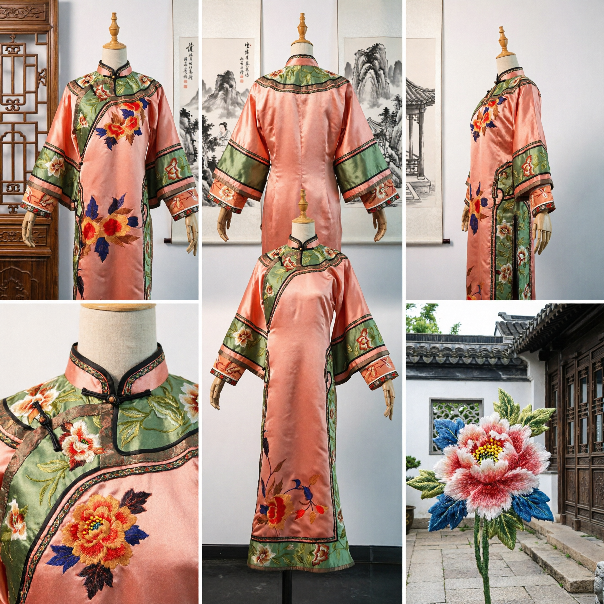 Traditional Chinese Qing Dynasty Manchu Princess Dress Ancient Floral Embroidery Qizhuang Costume for Women