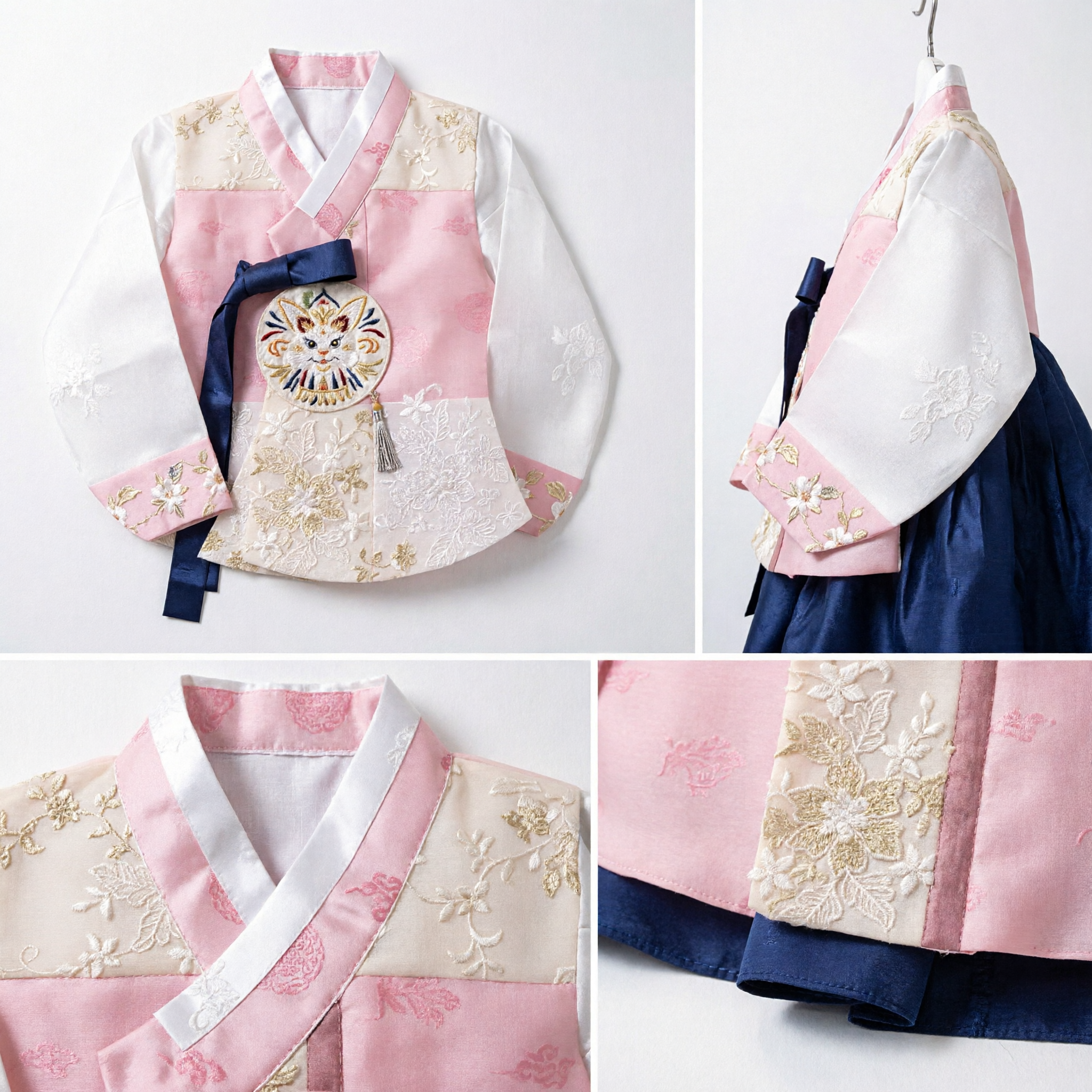Traditional Korean Hanbok Dress for Girls Pink Floral Embroidered Jeogori for Weddings and Festivals