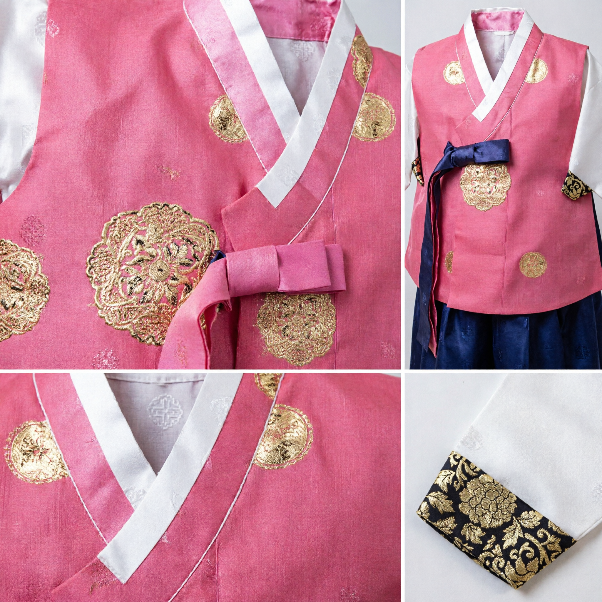 Traditional Korean Hanbok Pink Jeogori with Gold Embroidery Kids Costume for Doljanchi Wedding and Festivals