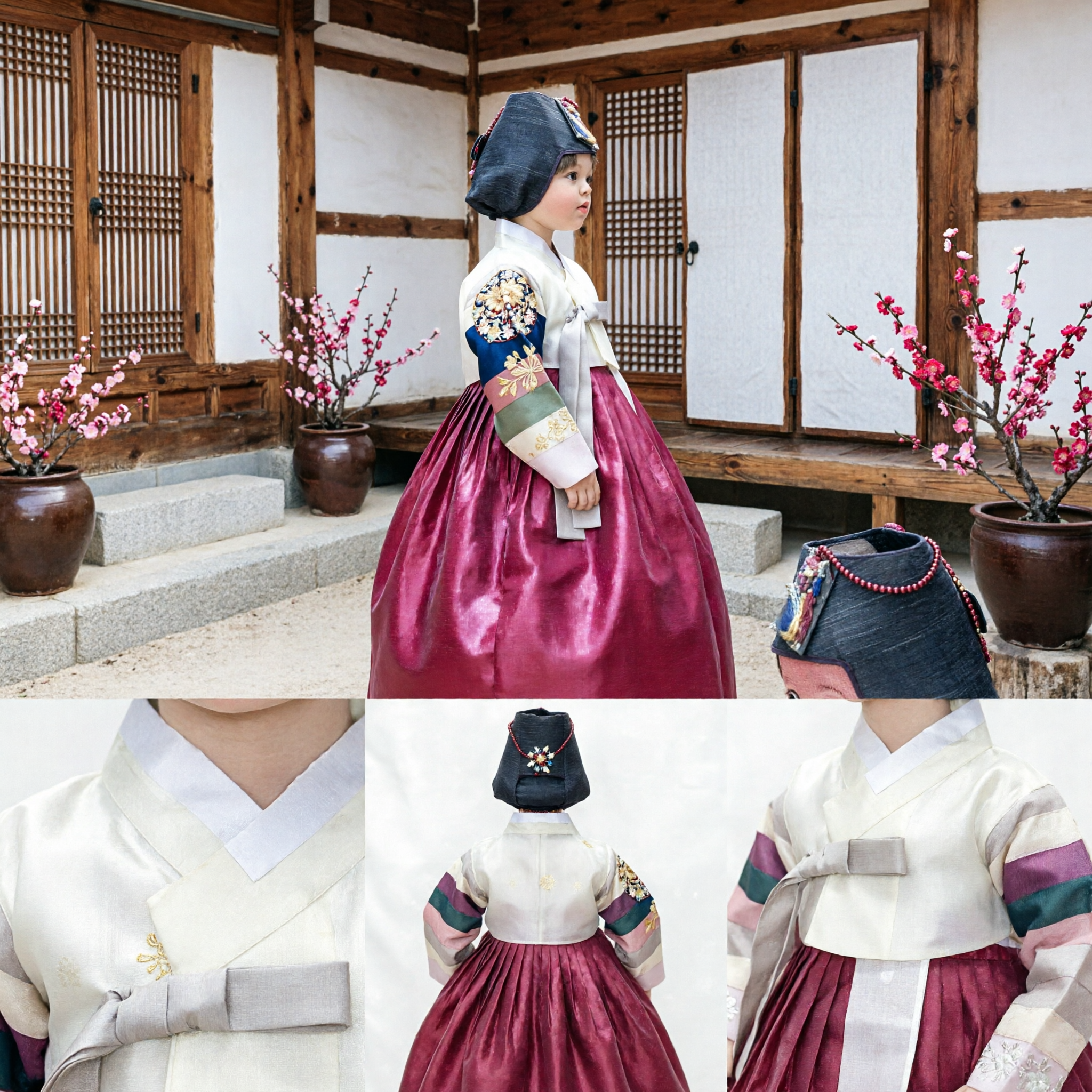 Authentic Traditional Korean Hanbok Doll with Colorful Saekdong Sleeves and Red Skirt Cultural Gift