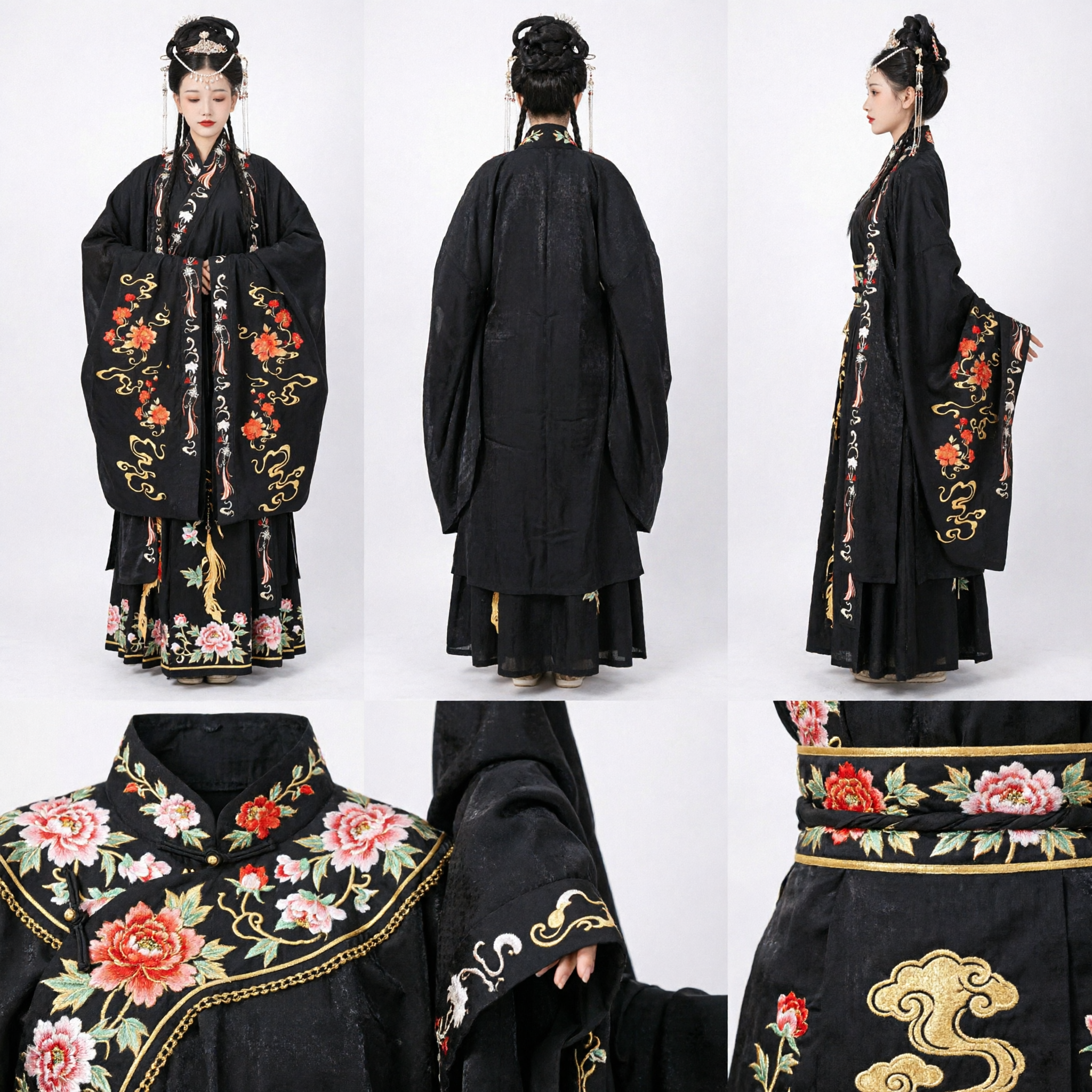 Traditional Chinese Black Hanfu Ancient Costume Elegant Embroidered Robe for Women Historical Cosplay and Performance