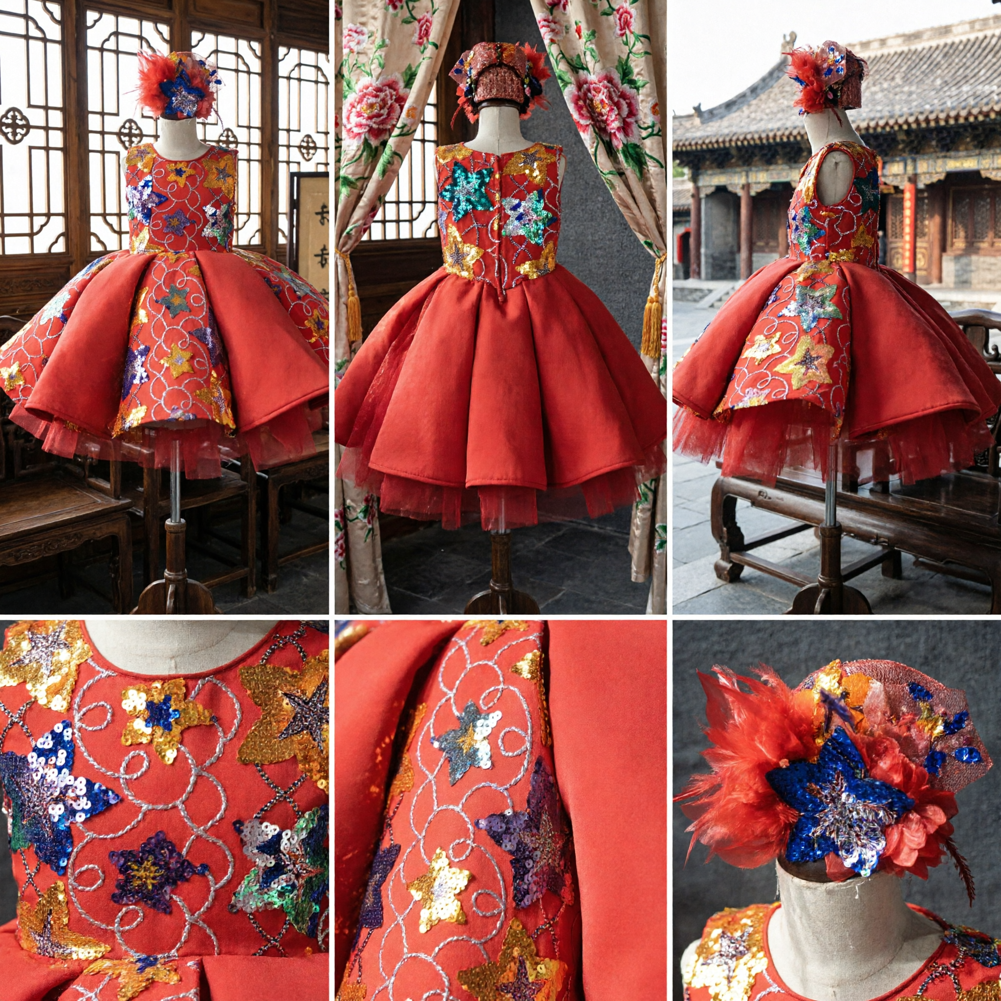 Kids Girls Chinese Traditional Dance Costume Red Stage Performance Dress for Cultural Shows