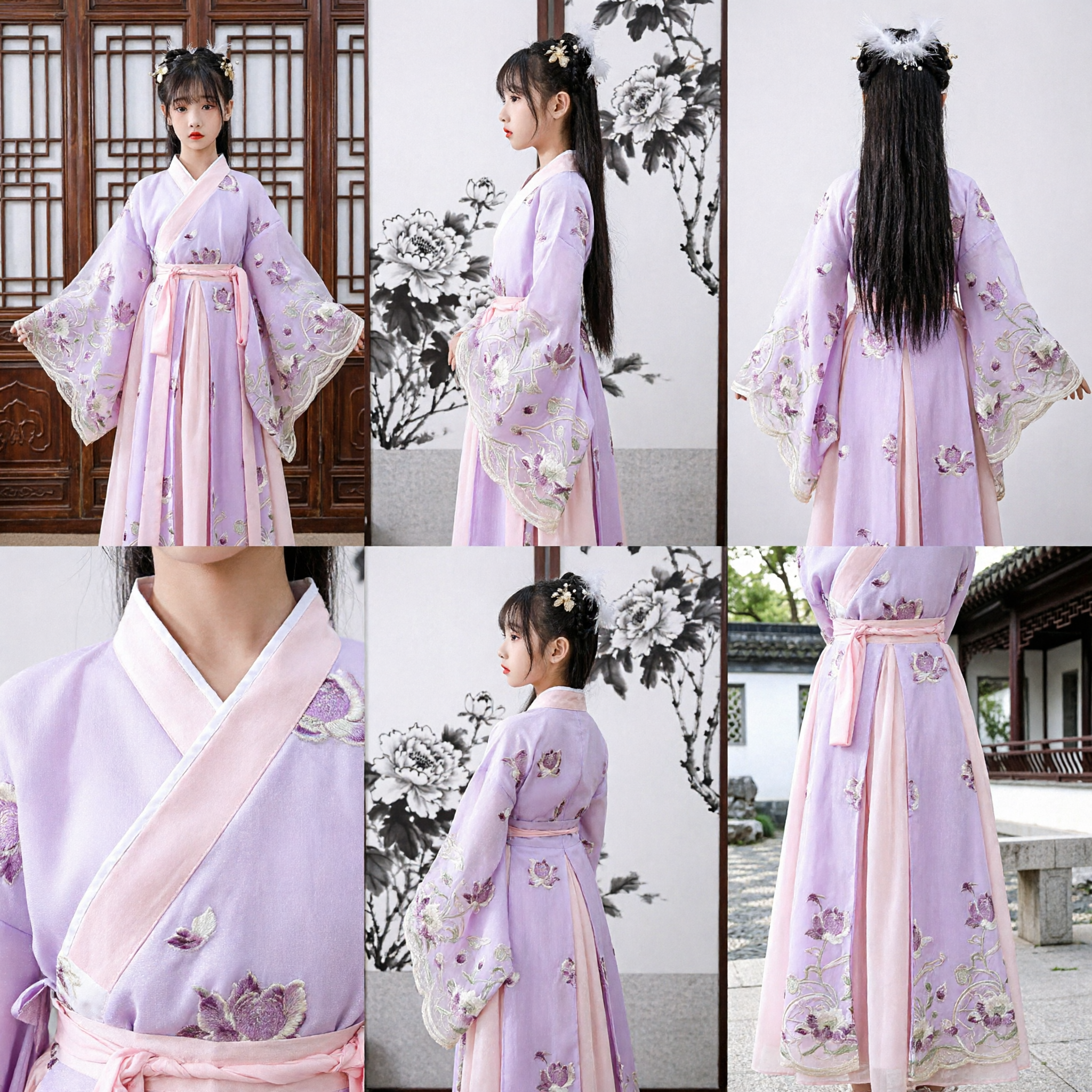 Elegant Purple Chinese Hanfu Traditional Costume for Girls Floral Embroidery Ancient Dress Kids Festival Performance Wear