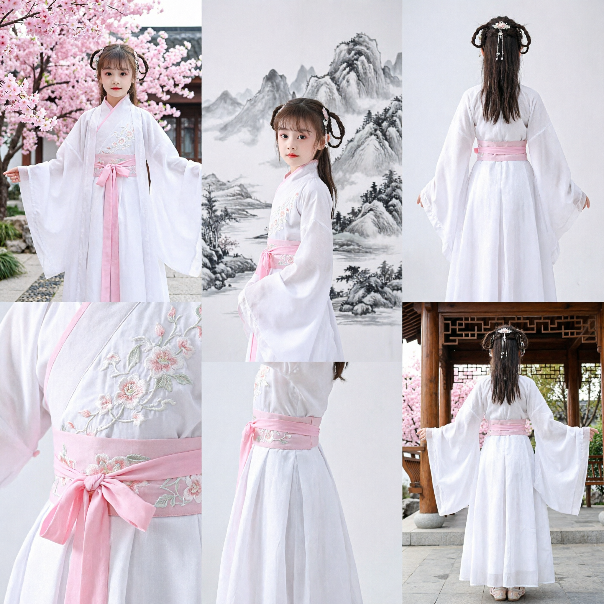 Girls Traditional Chinese Hanfu White Ancient Fairy Dress Kids Cultural Photography Costume Clothing