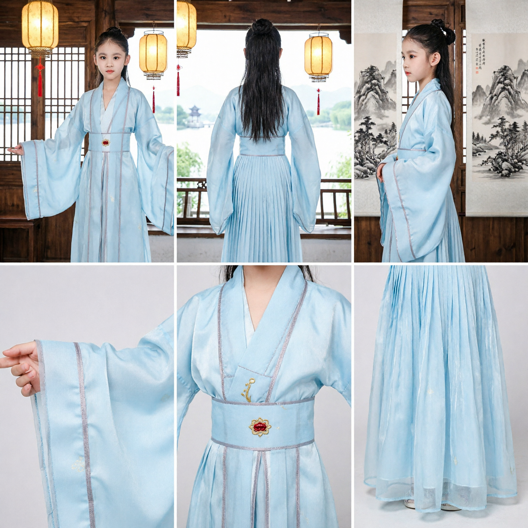Traditional Chinese Hanfu Costume for Girls Light Blue Ancient Fairy Dress Kids Performance Outfit