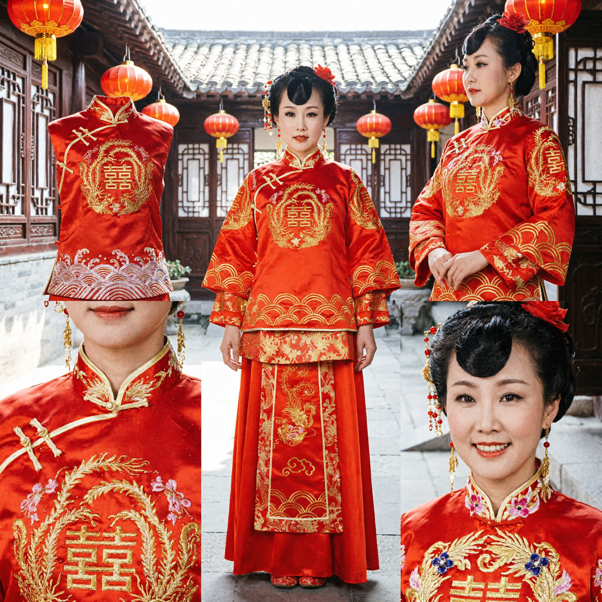 Traditional Chinese Wedding Dress Red Xiuhe Suit Gold Embroidery Dragon Phoenix Bridal Costume for Women