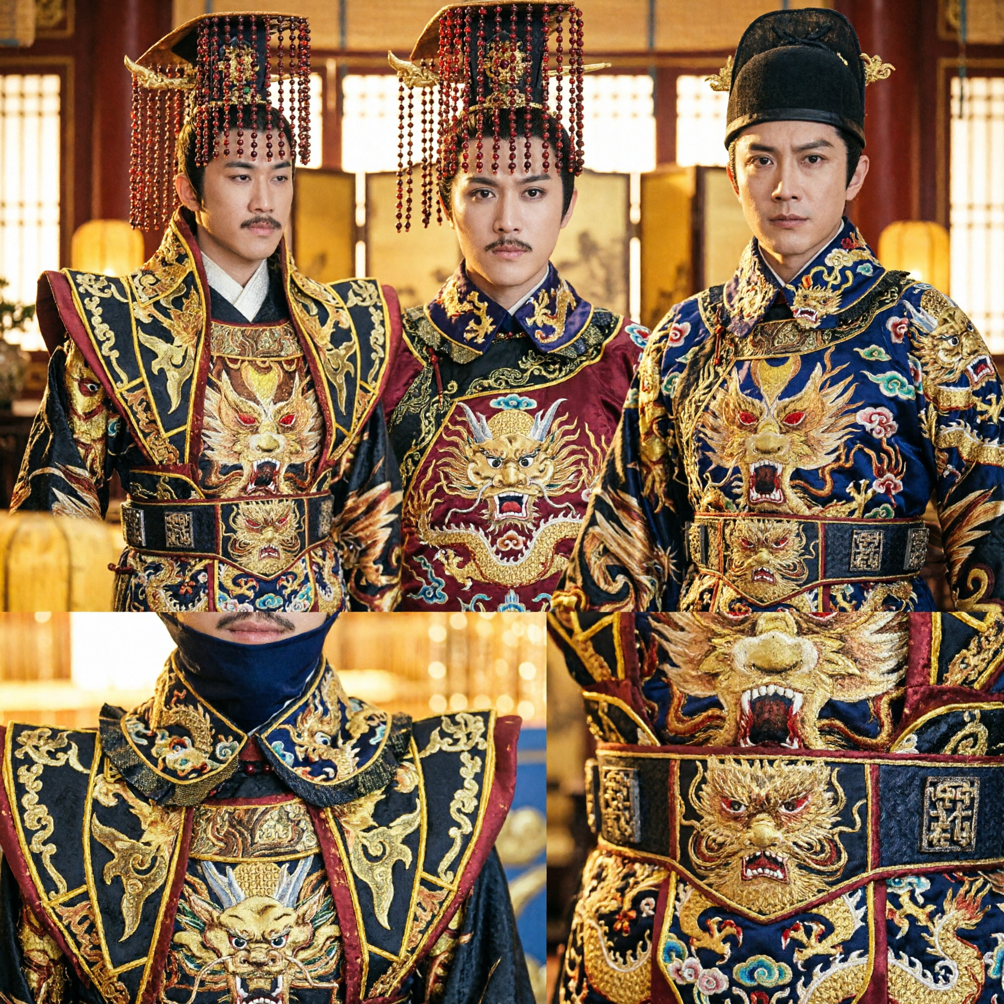 Men's Chinese Tang Dynasty Emperor Costume Black Gold Dragon Robe Hanfu for Historical Cosplay and Performance