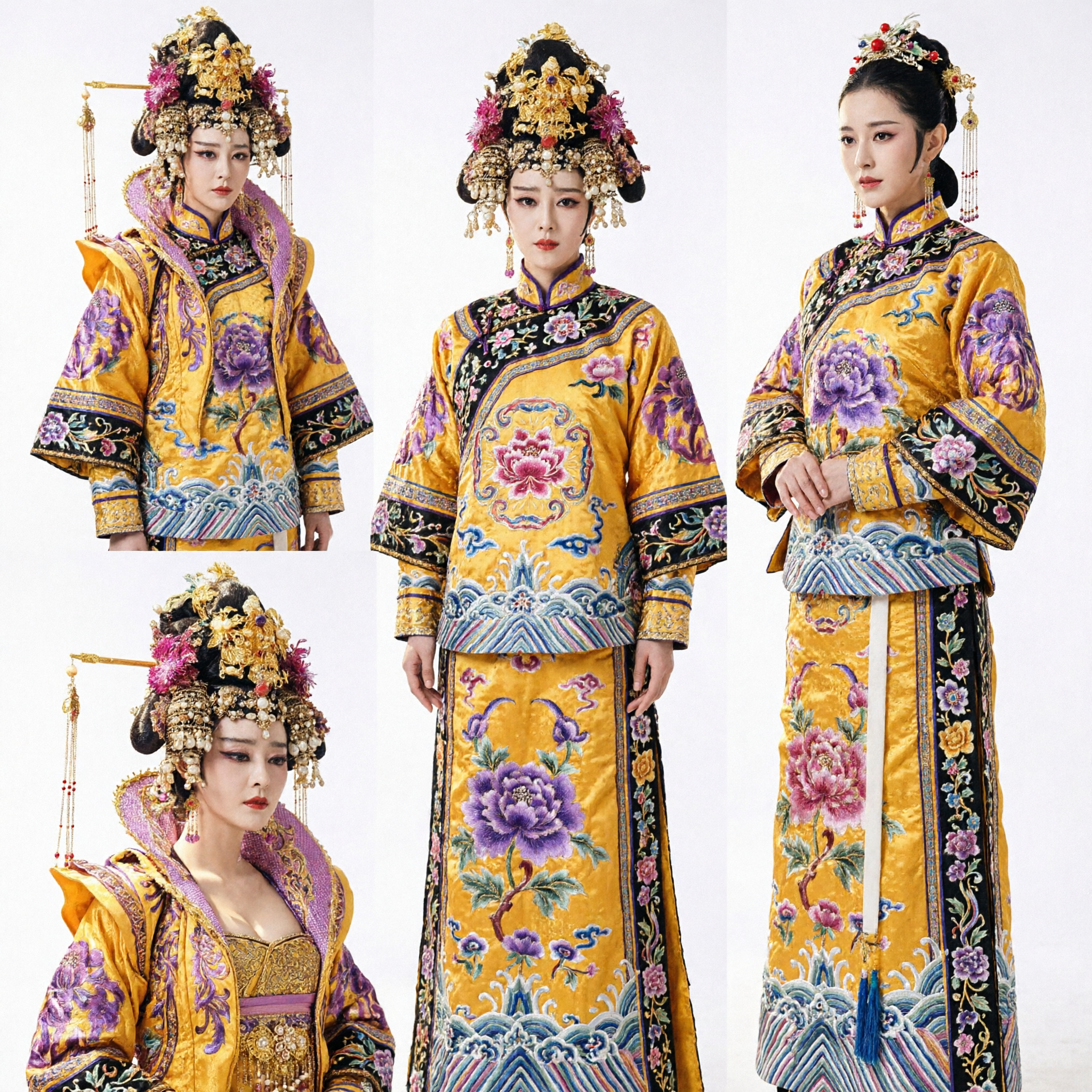 Luxurious Chinese Ancient Empress Phoenix Crown Gold Hairpiece with Flowers for Tang Dynasty Hanfu Cosplay Wedding