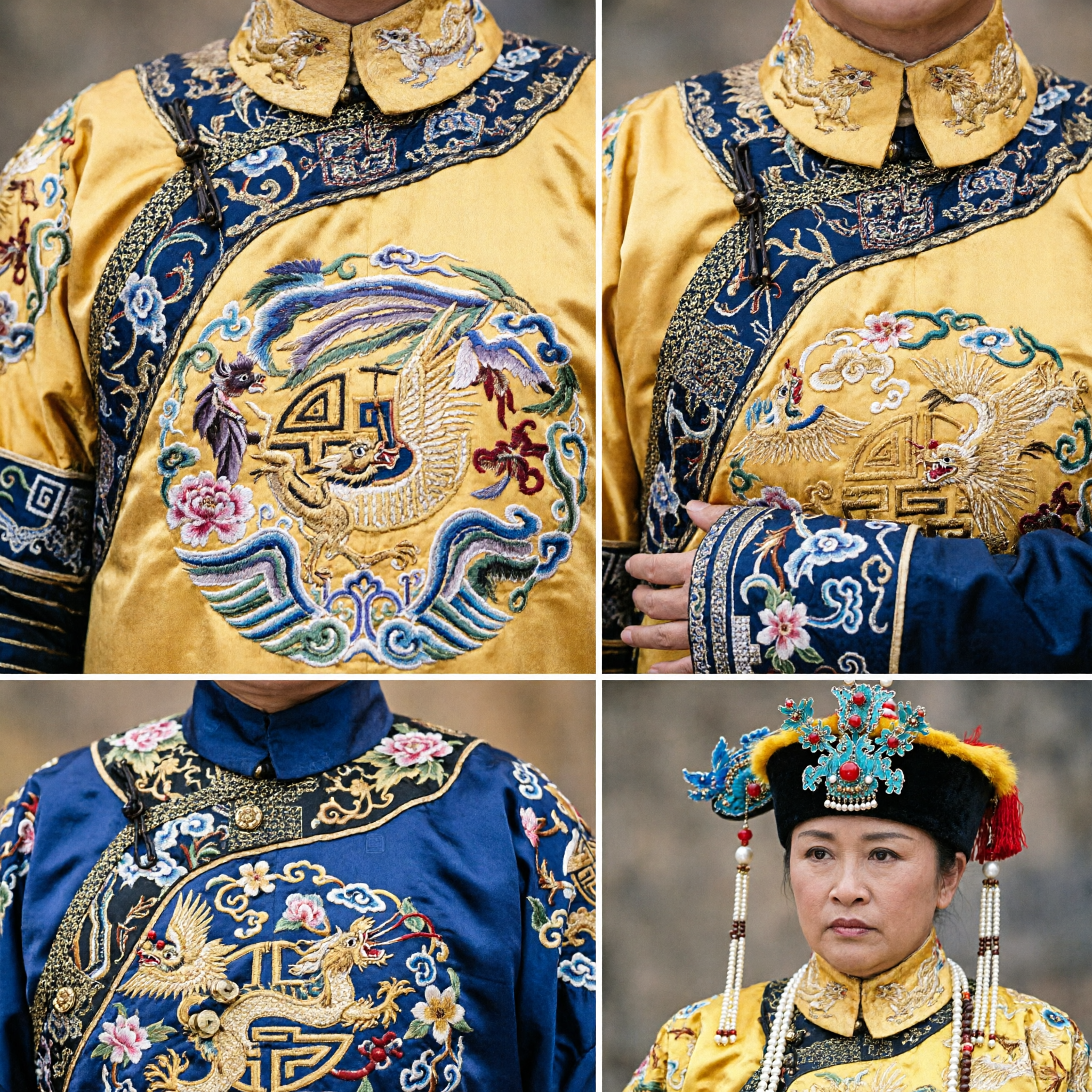 Traditional Chinese Qing Dynasty Emperor and Empress Yellow Dragon Robe Costume Set for Cosplay and Stage Performance