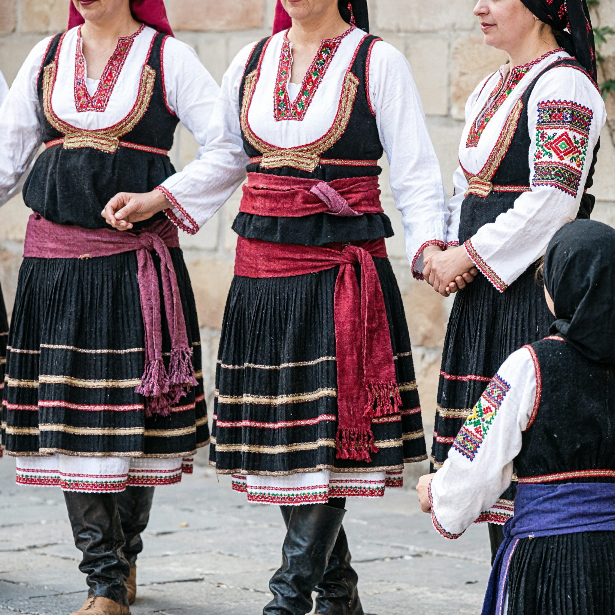 Traditional Balkan Folk Dance Costume for Women - Slavic Kolo Performance Dress with Embroidered Vest and Layered Skirt