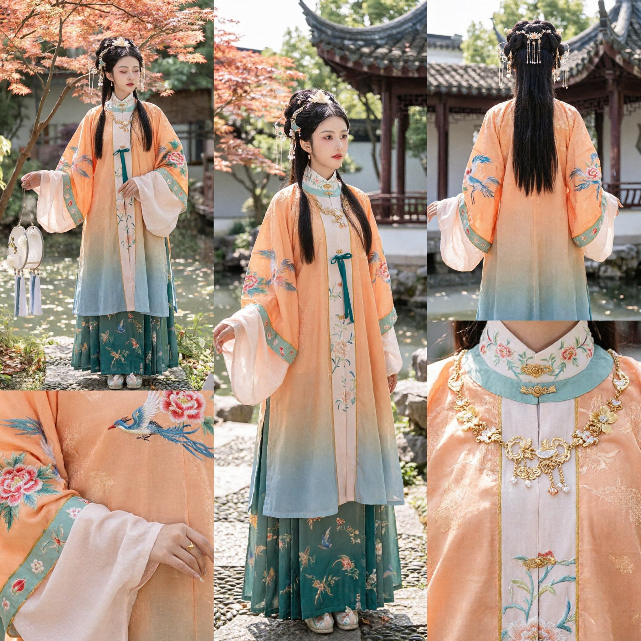 Traditional Chinese Hanfu Dress for Women Ancient Ming Dynasty Costume Peach Embroidered Robe Skirt Set for Cosplay